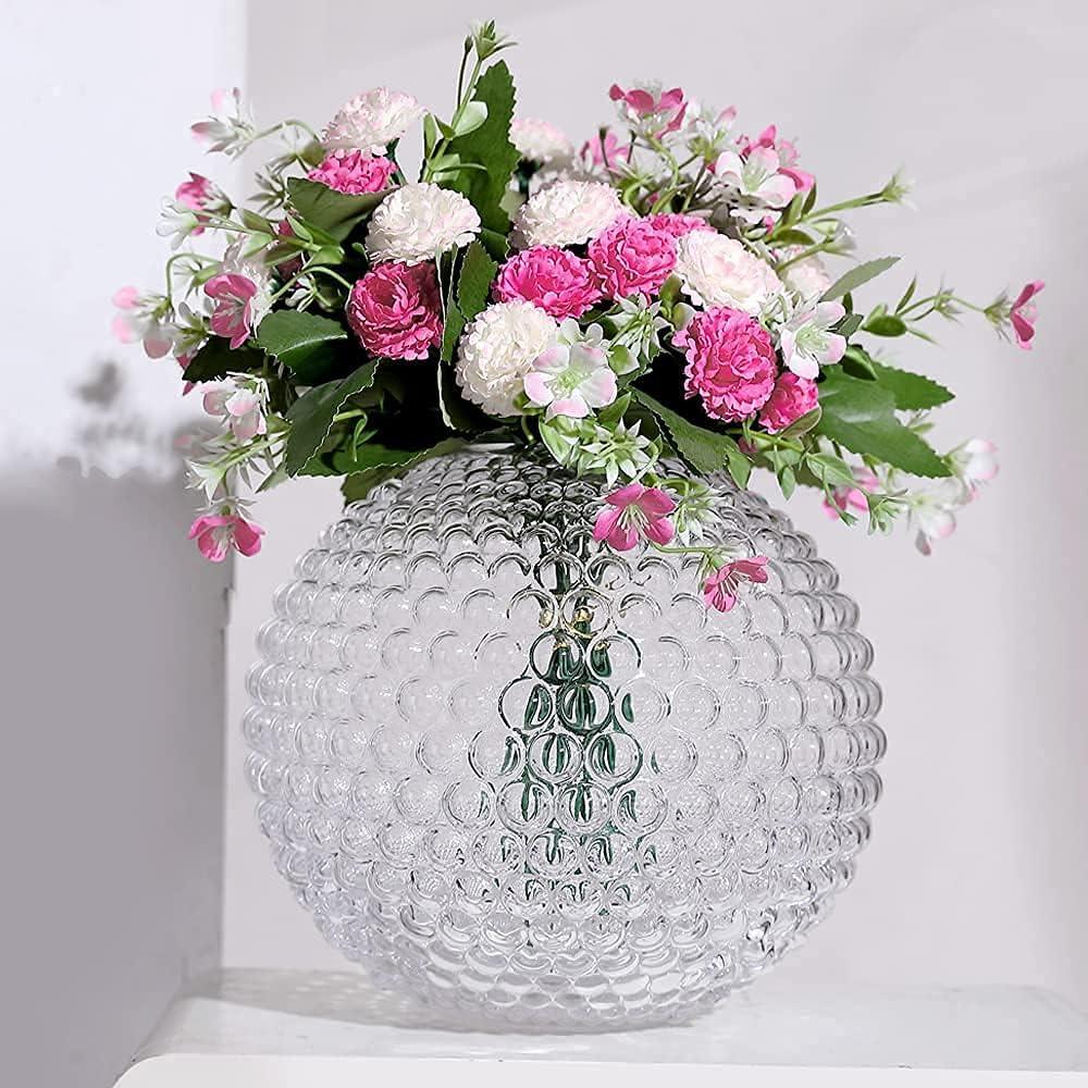 Hand-Blown Clear Glass Round Vase with Textured Design