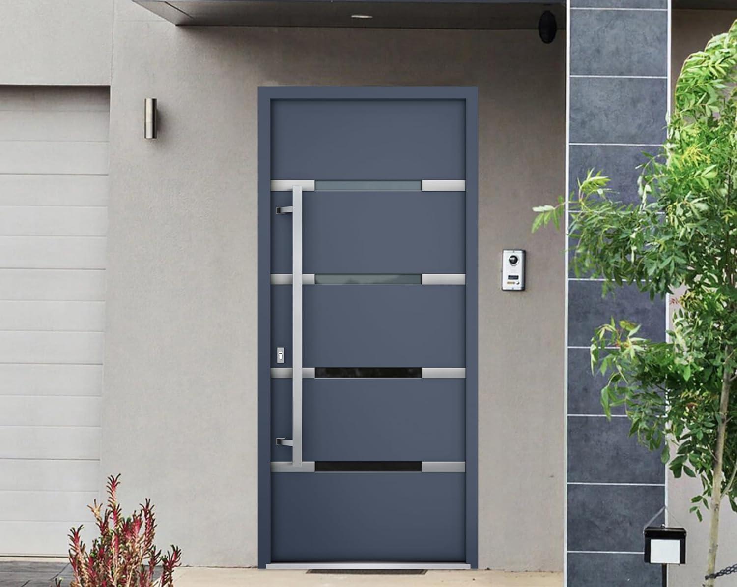 VDomDoors Deux Gray Exterior Metal Prehung Front Entry Doors