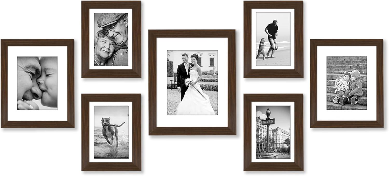 Walnut Wood 7-Piece Gallery Wall Frame Set