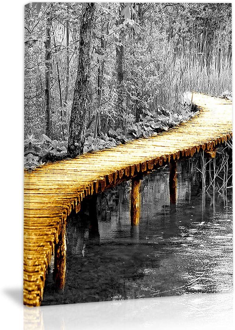 Yellow Bridge and Black Forest Rectangular Canvas Wall Art