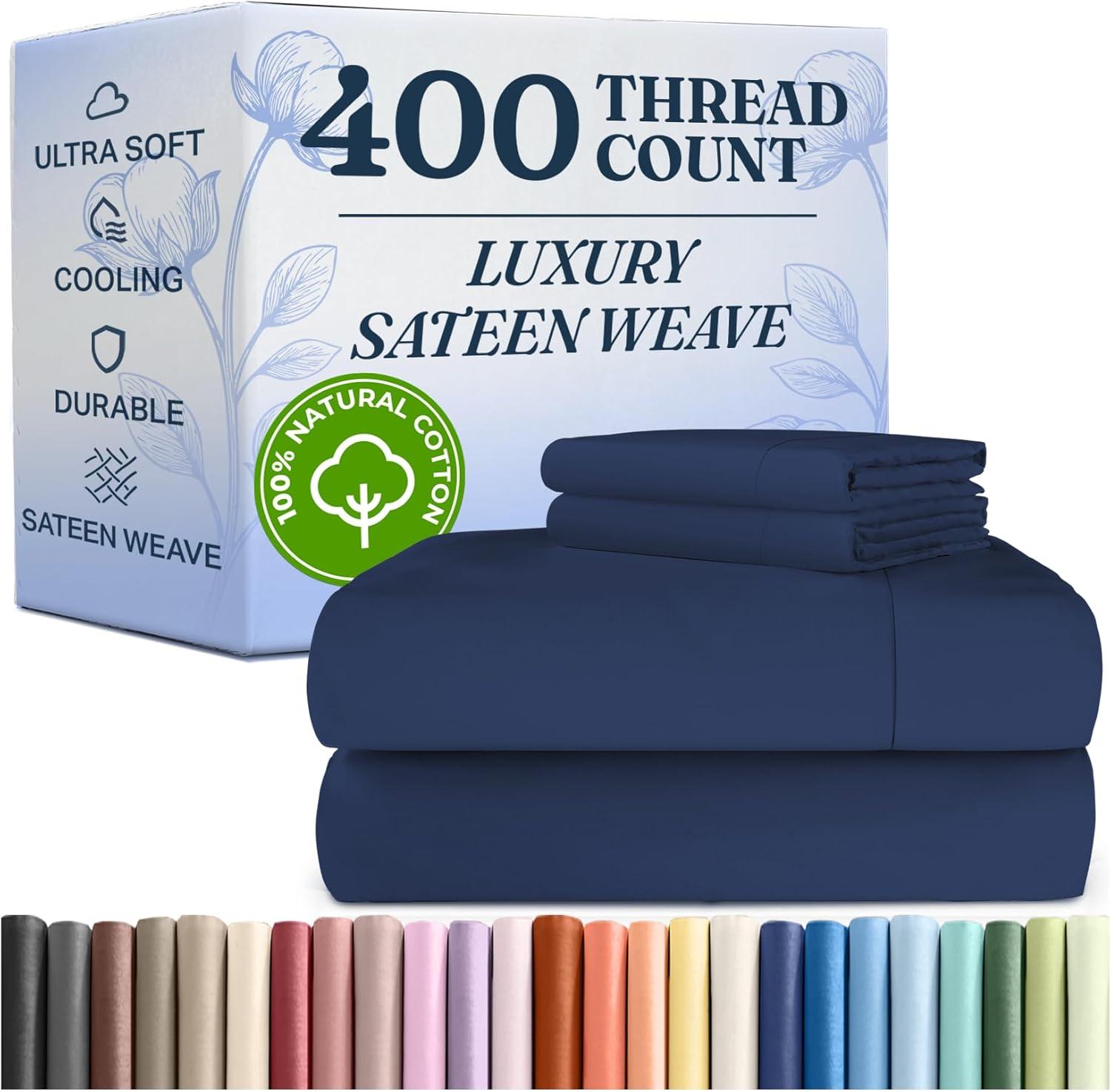 CGK Linens 4 Piece 100% Cotton 400 Thread Count Hotel Quality Bed Sheet Set