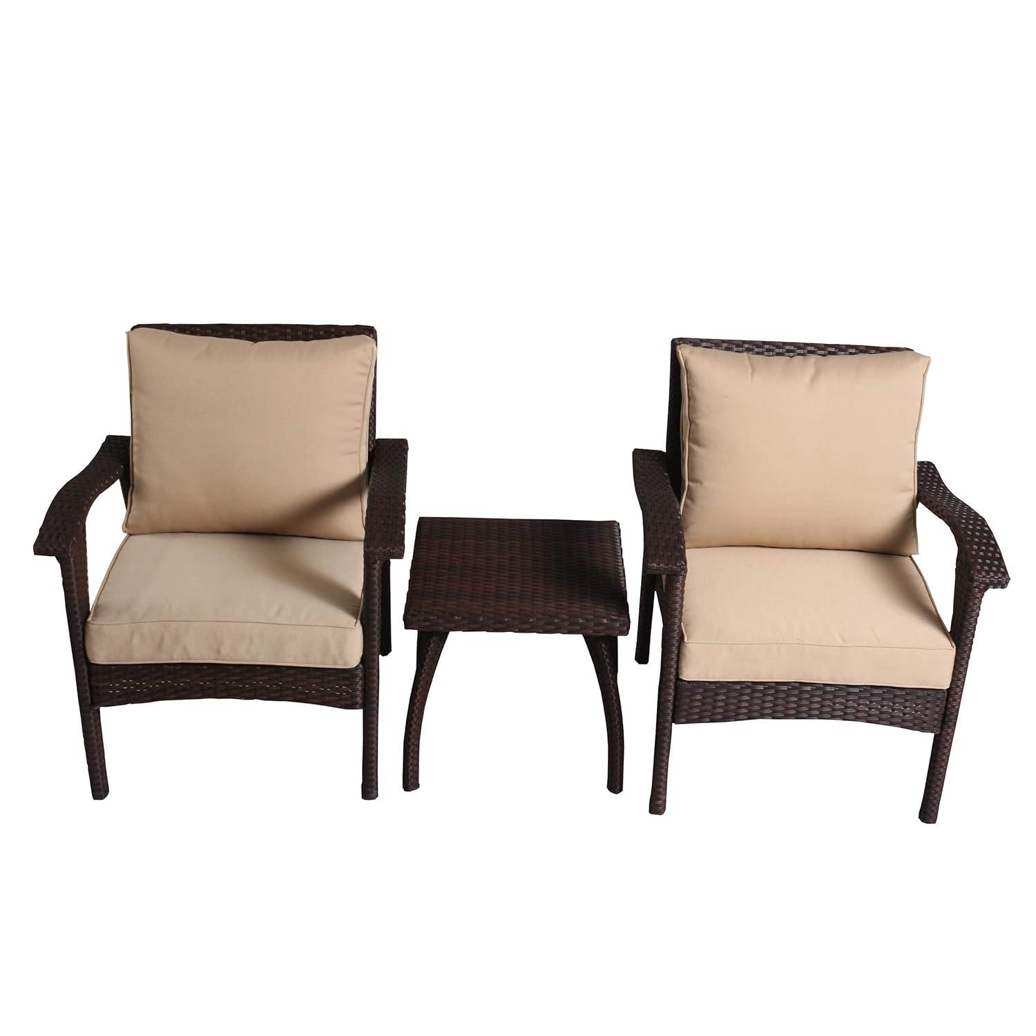 Honolulu 3pc Wicker Patio Chat Set with Cushions - Brown - Christopher Knight Home