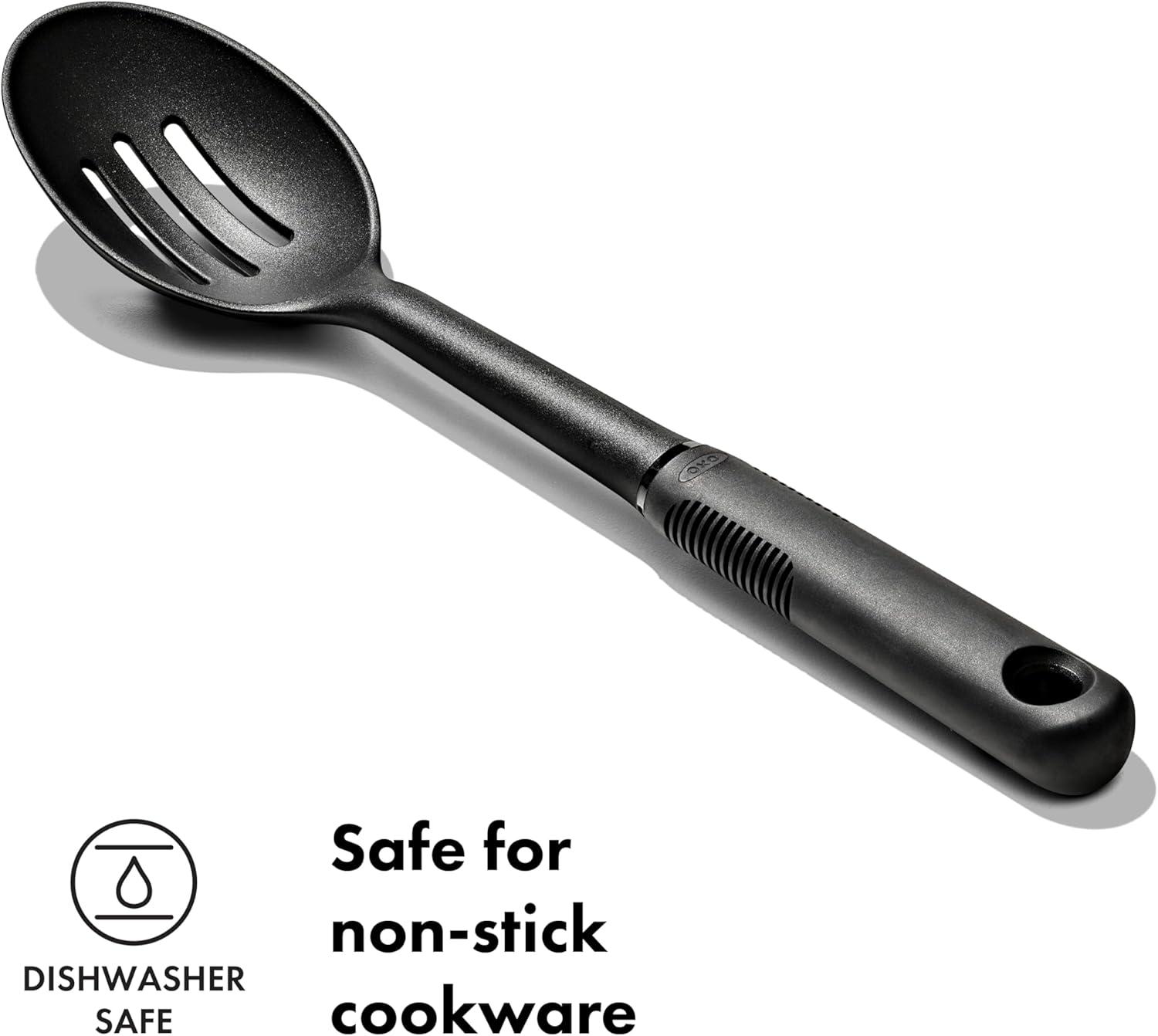 Black Nylon Slotted Spoon with Soft Grip Handle