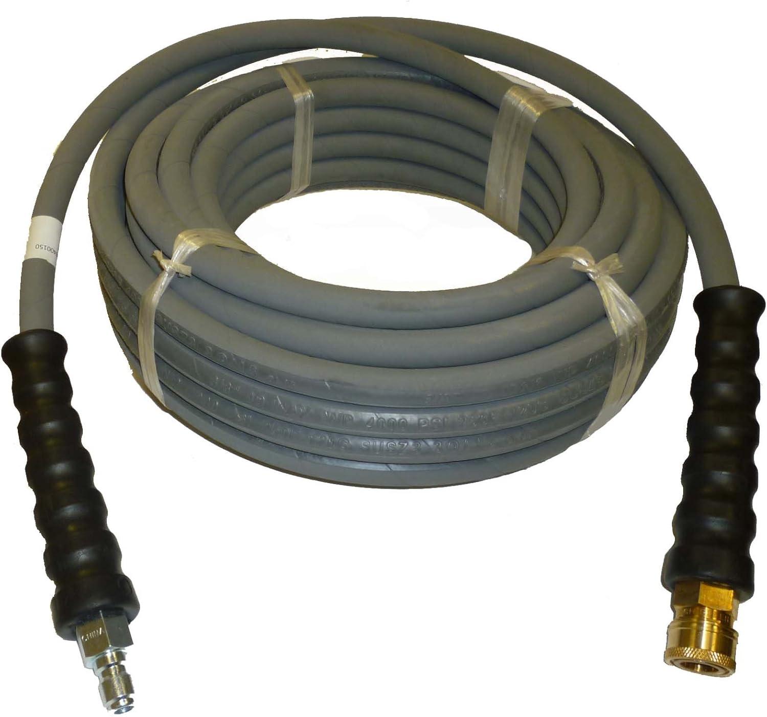 4000 PSI Grey 3/8" x 50' Rubber Pressure Washer Hose with Quick Connect Couplers