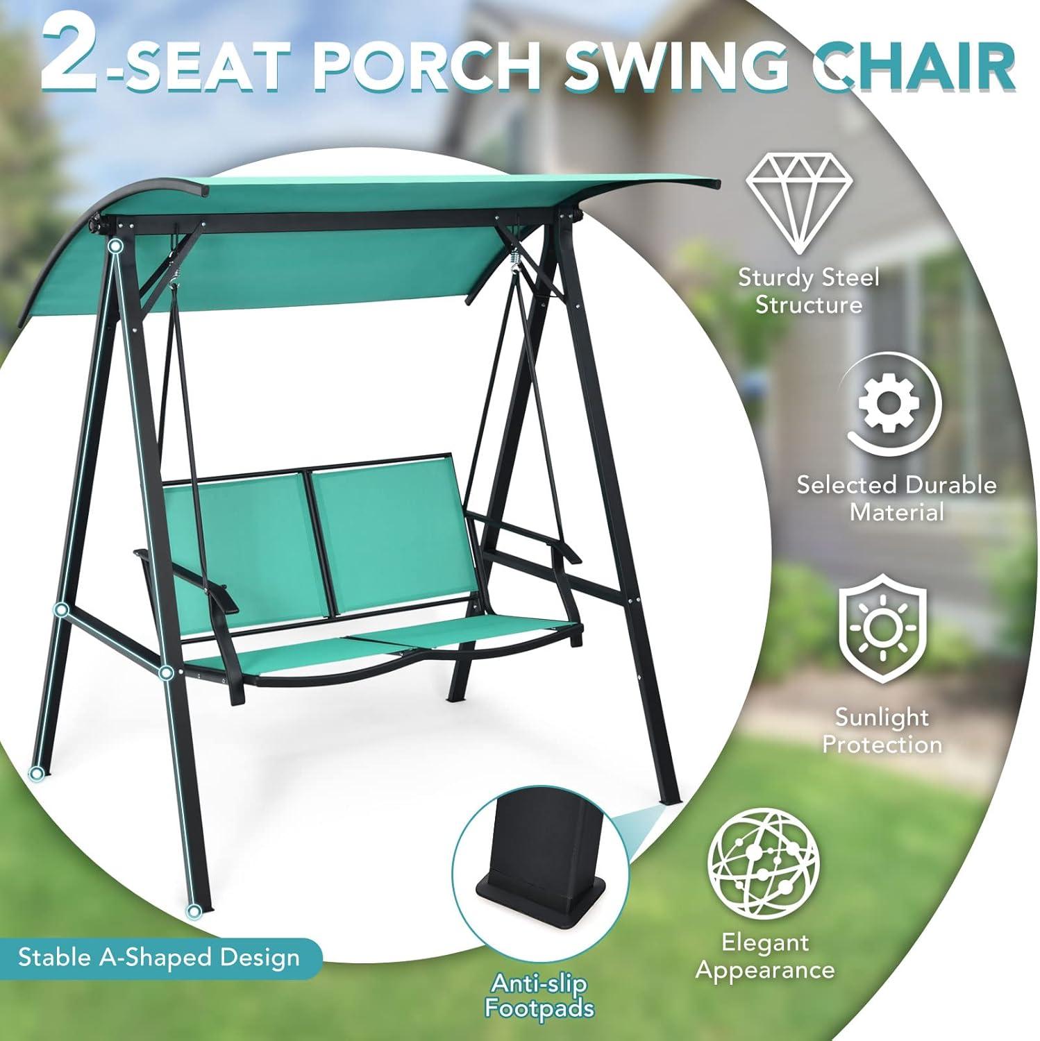 Arlmont & Co. 2 Person Patio Swing With Weather Resistant Glider And Adjustable Canopy