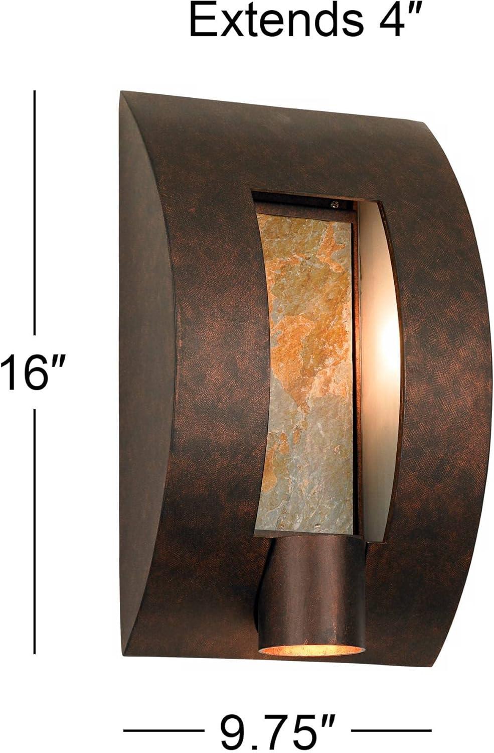 Franklin Iron Works Framed Slate 16" High Modern Outdoor Wall Light Fixture Mount Porch House Exterior 3-Light Weatherproof Bronze Finish Metal