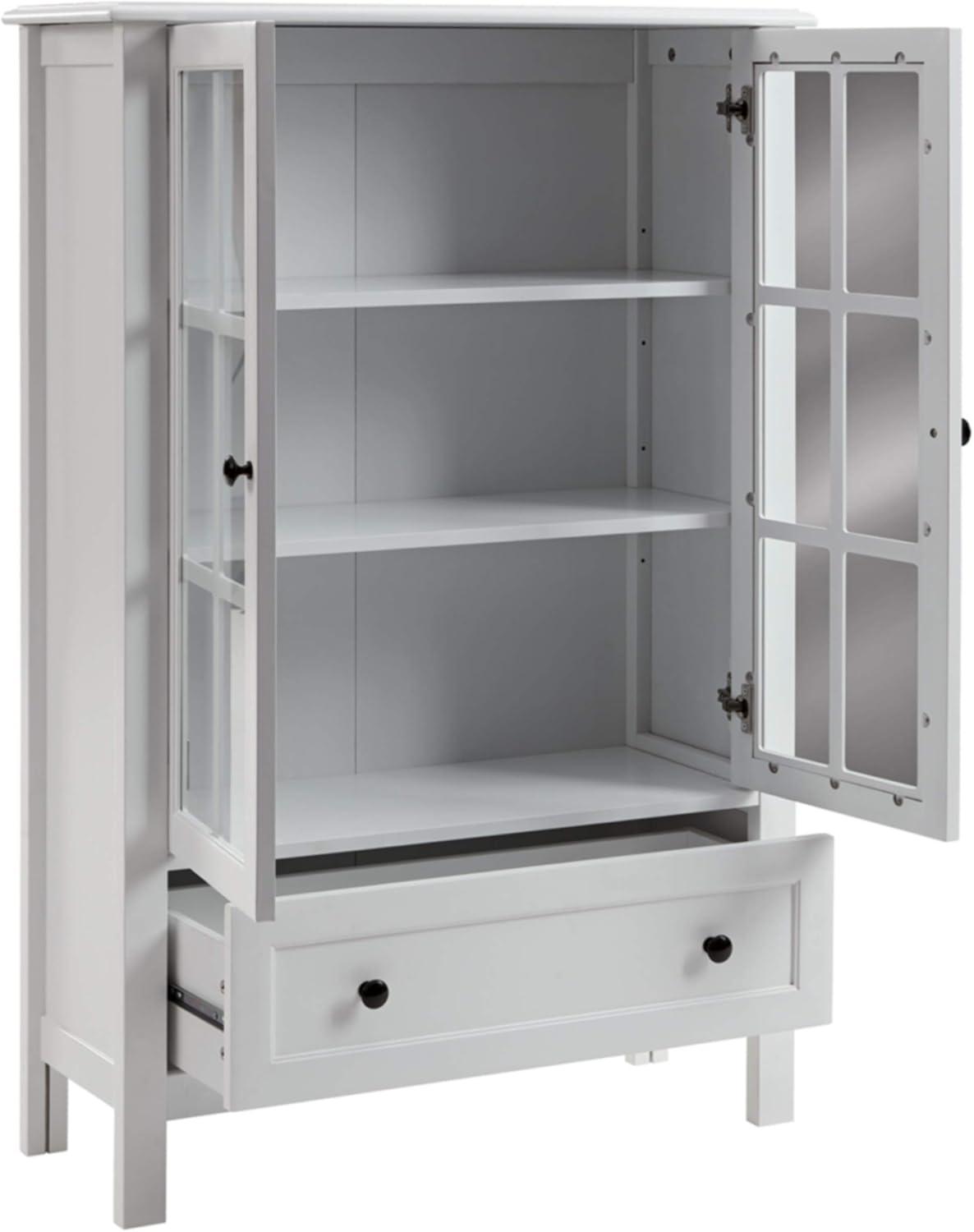 White Transitional Farmhouse China Cabinet with Glass Doors