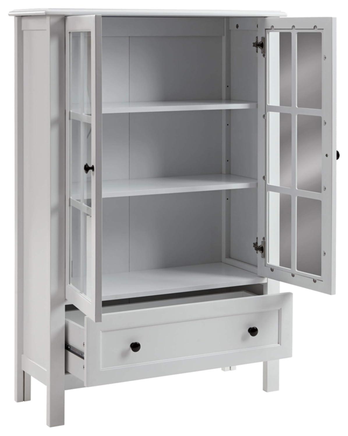 Signature Design by Ashley Miranda Farmhouse Adjustable Accent Cabinet or Wardrobe with Glass Doors, White