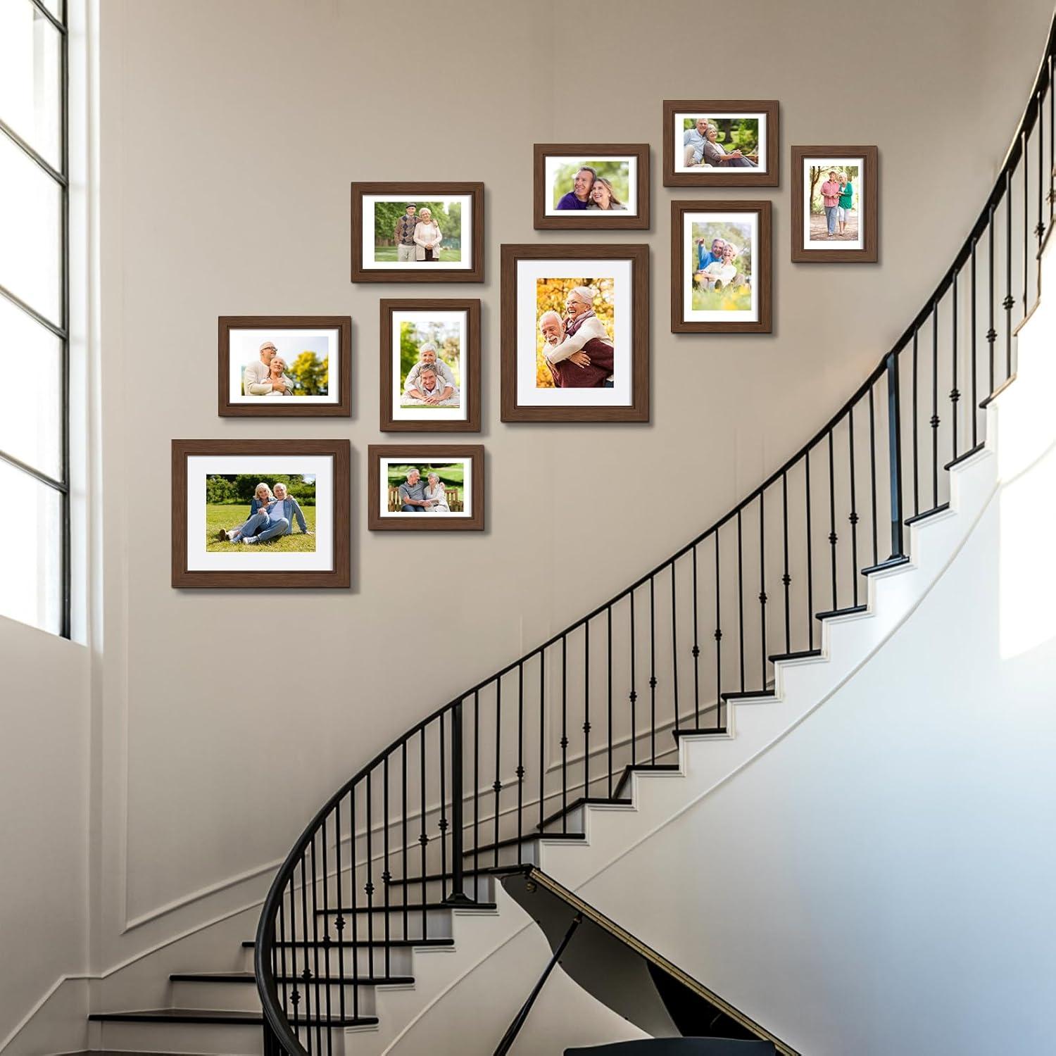 Picture Frames Set of 10, Collage Picture Frames for 8x10, 5x7, 4x6 Photos Real Glass for Wall or Tabletop