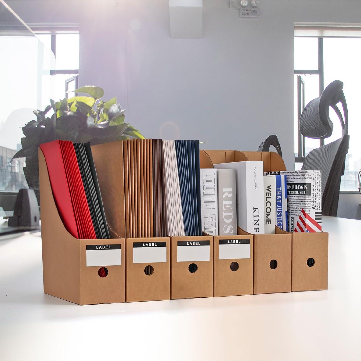 HUAPRINT Magazine File Holder(12 Pack,White)-Folder Holder,Desk File Organizer,Document Holder Box,Magazine Storage Box,With Labels
