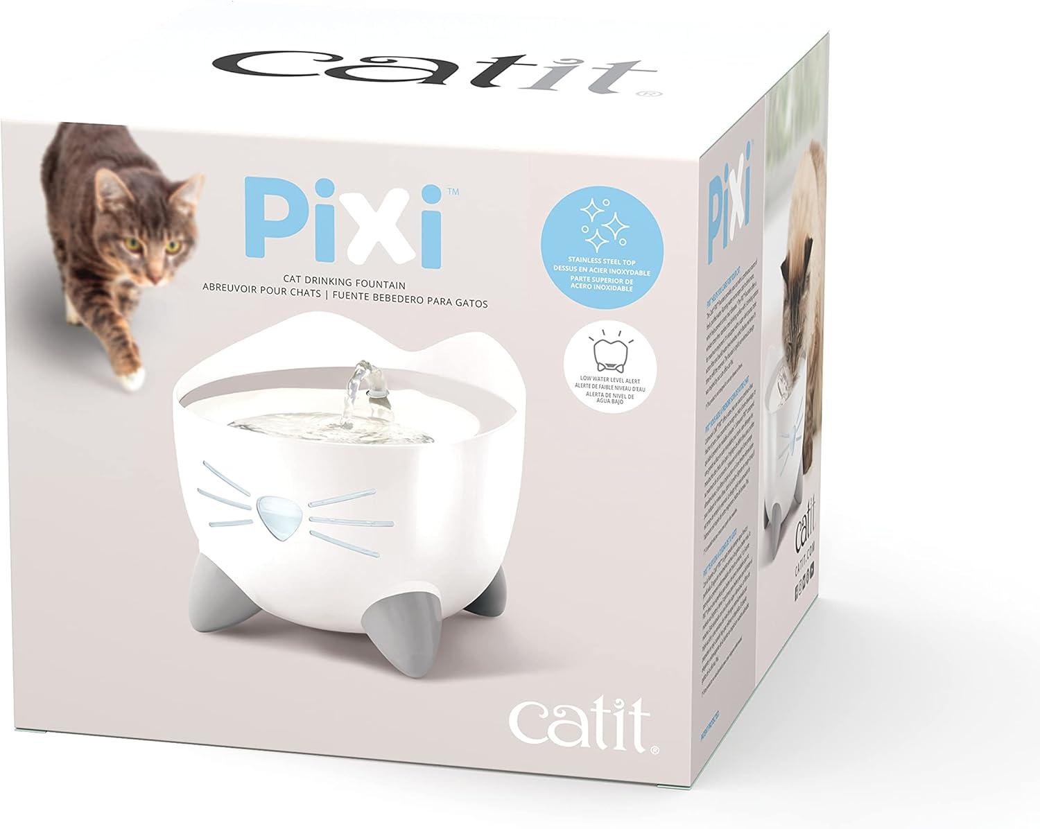 Catit PIXI Drinking Fountain – Cat Water Fountain with Triple Filter and Ergonomic Drinking Options, Stainless Steel