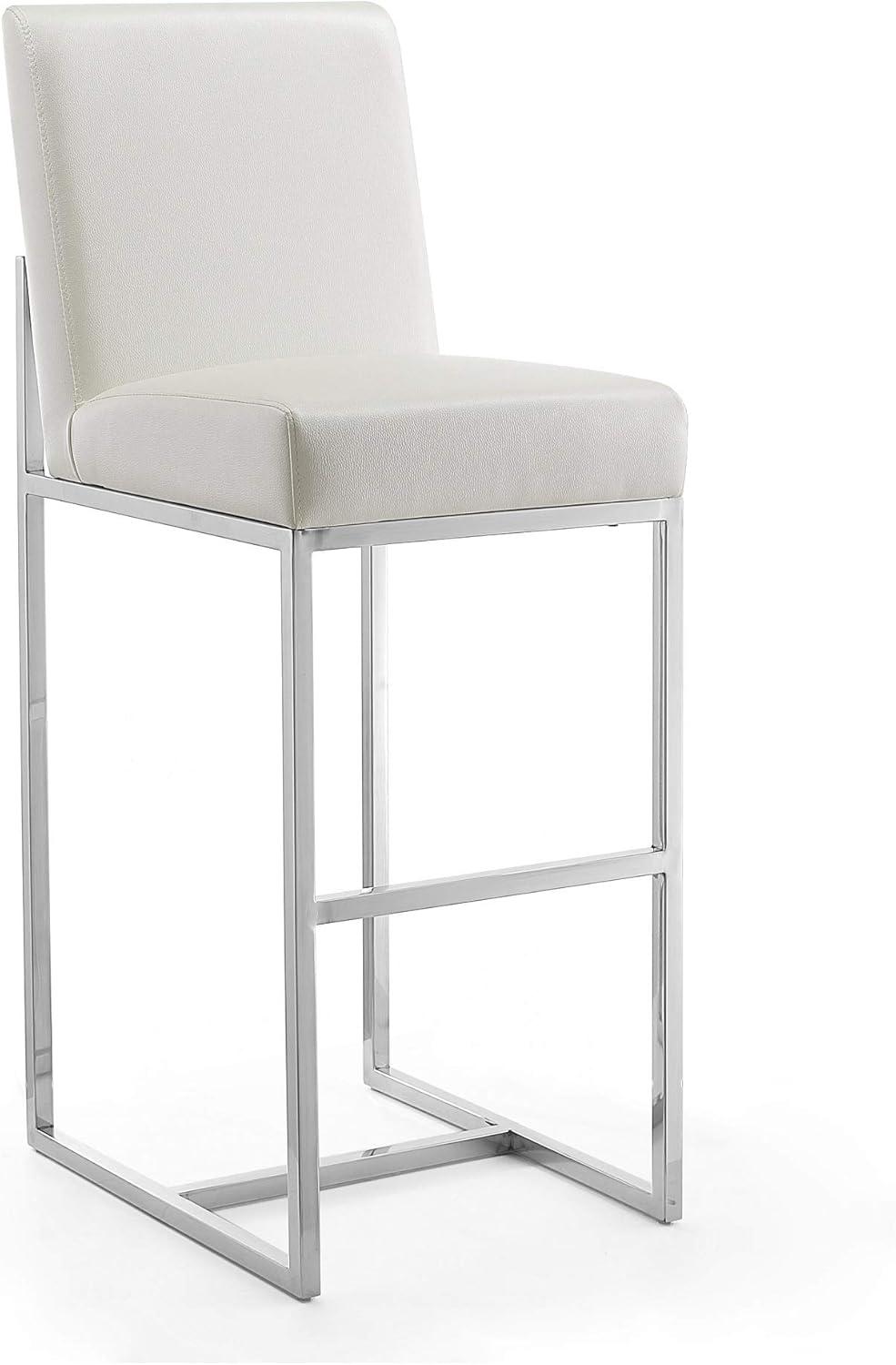 Pearl White Faux Leather and Metal Barstool, 43"