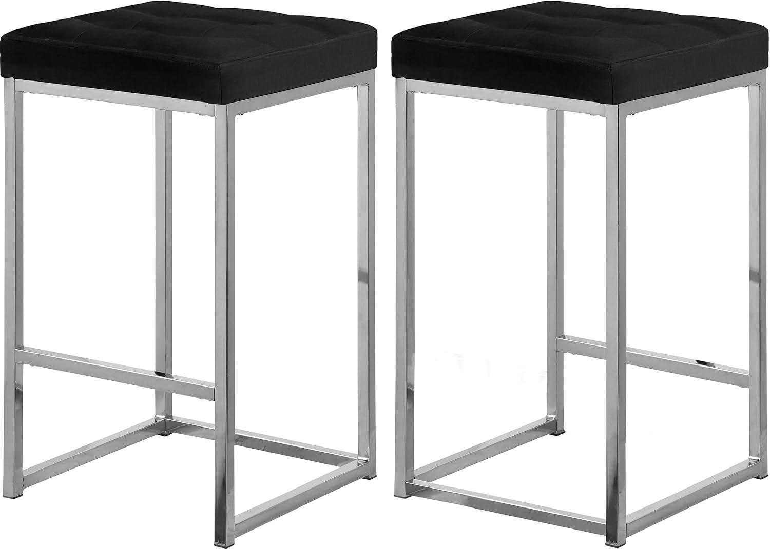 Nicola Black Velvet and Chrome Counter Stools, Set of 2