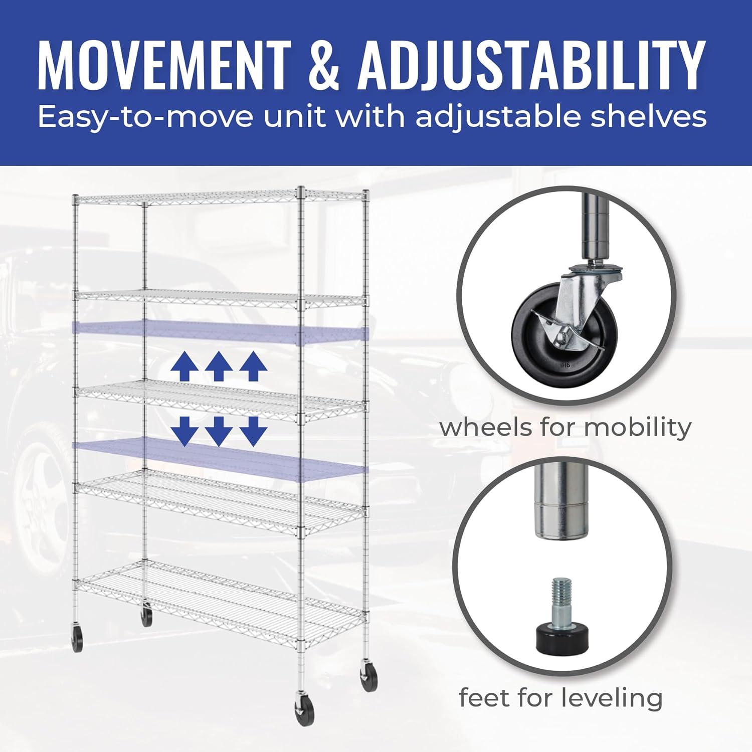 Zinc Finish 5-Tier Heavy-Duty Wire Shelving Unit, 18"x48"x72"