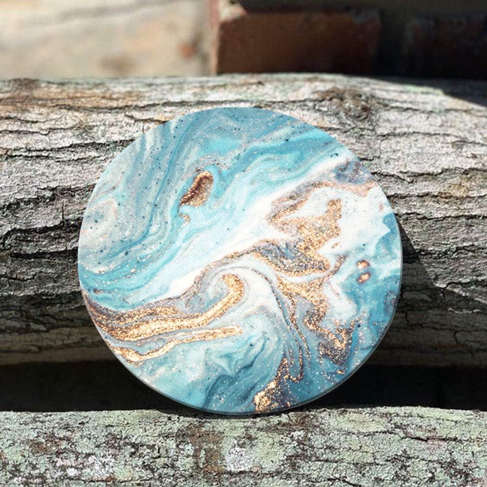 Teal Marble Drink Coasters - Turquoise Marble Round Drinks Absorbent St Coaster Set with Ceramic St with Cork Base for Tabletop Protection, 4 Pieces