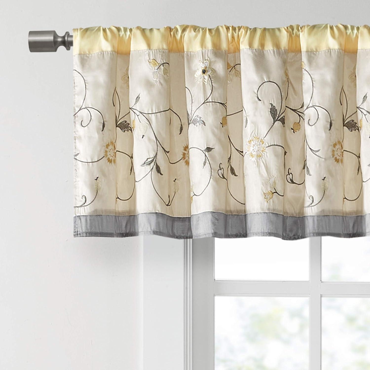 Serene Floral Embroidered 50'' W Window Valance