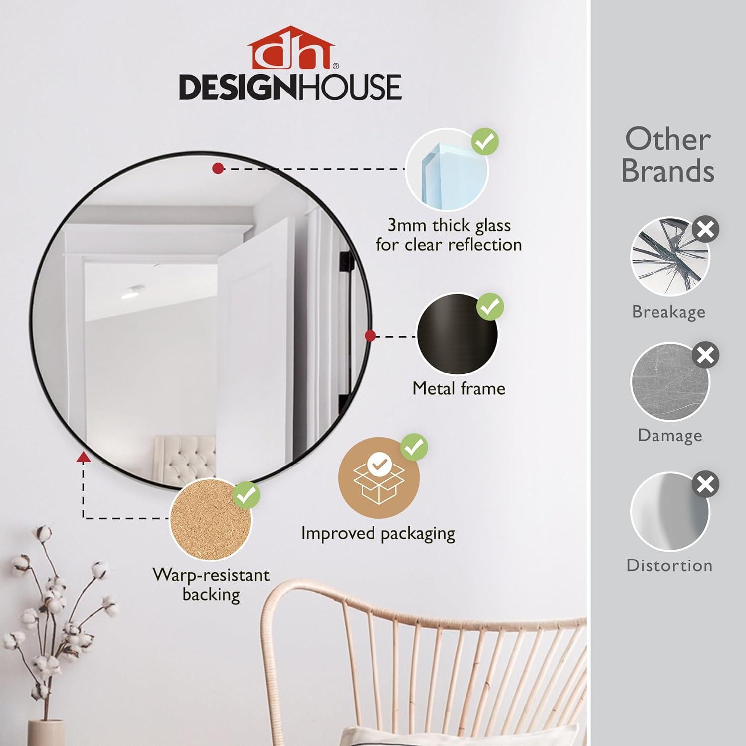 23.5 in. W x 23.5 in. H Metal Framed Flushmount Round Decorative Accent Bathroom Vanity Mirror with Black Frame