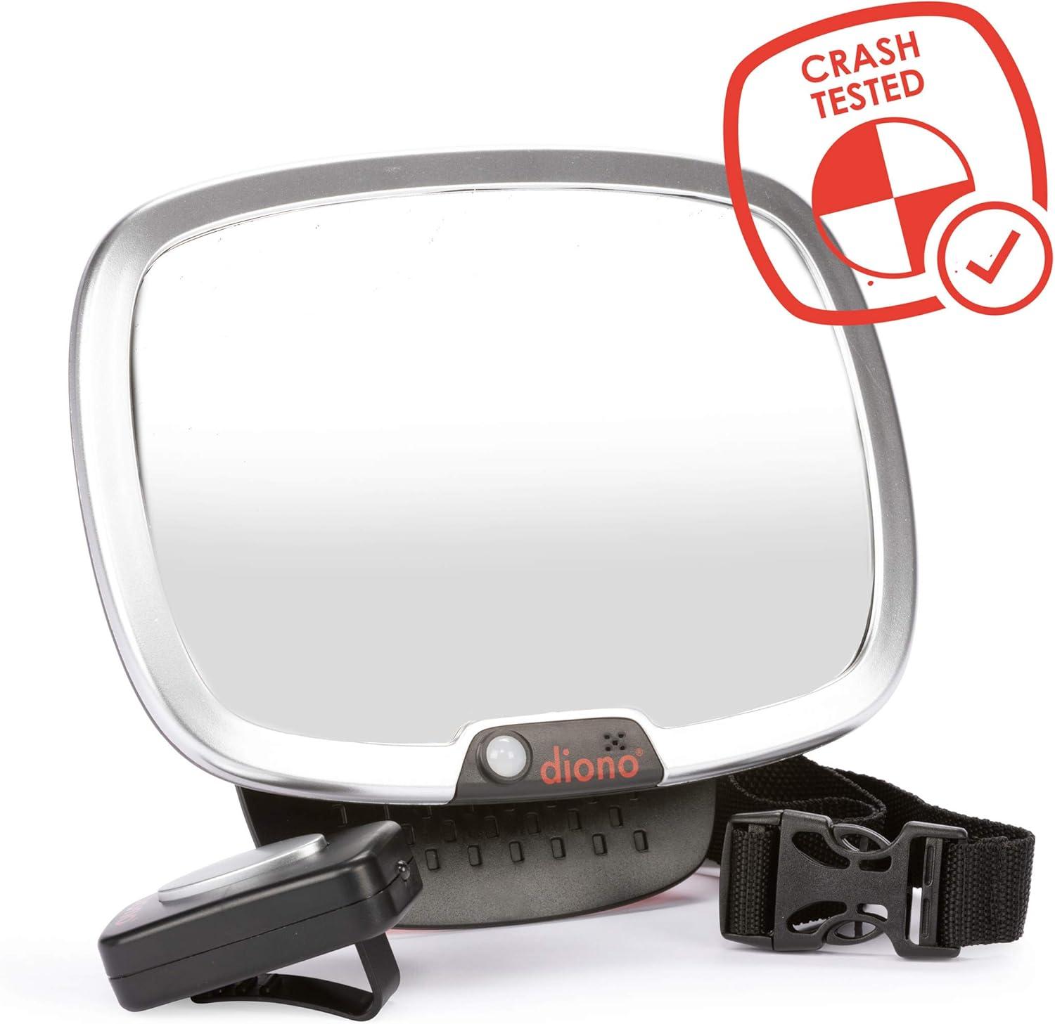 Diono Easy View Plus Baby Car Mirror with Light, For Rear Facing Infant with 360 Rotation, Silver