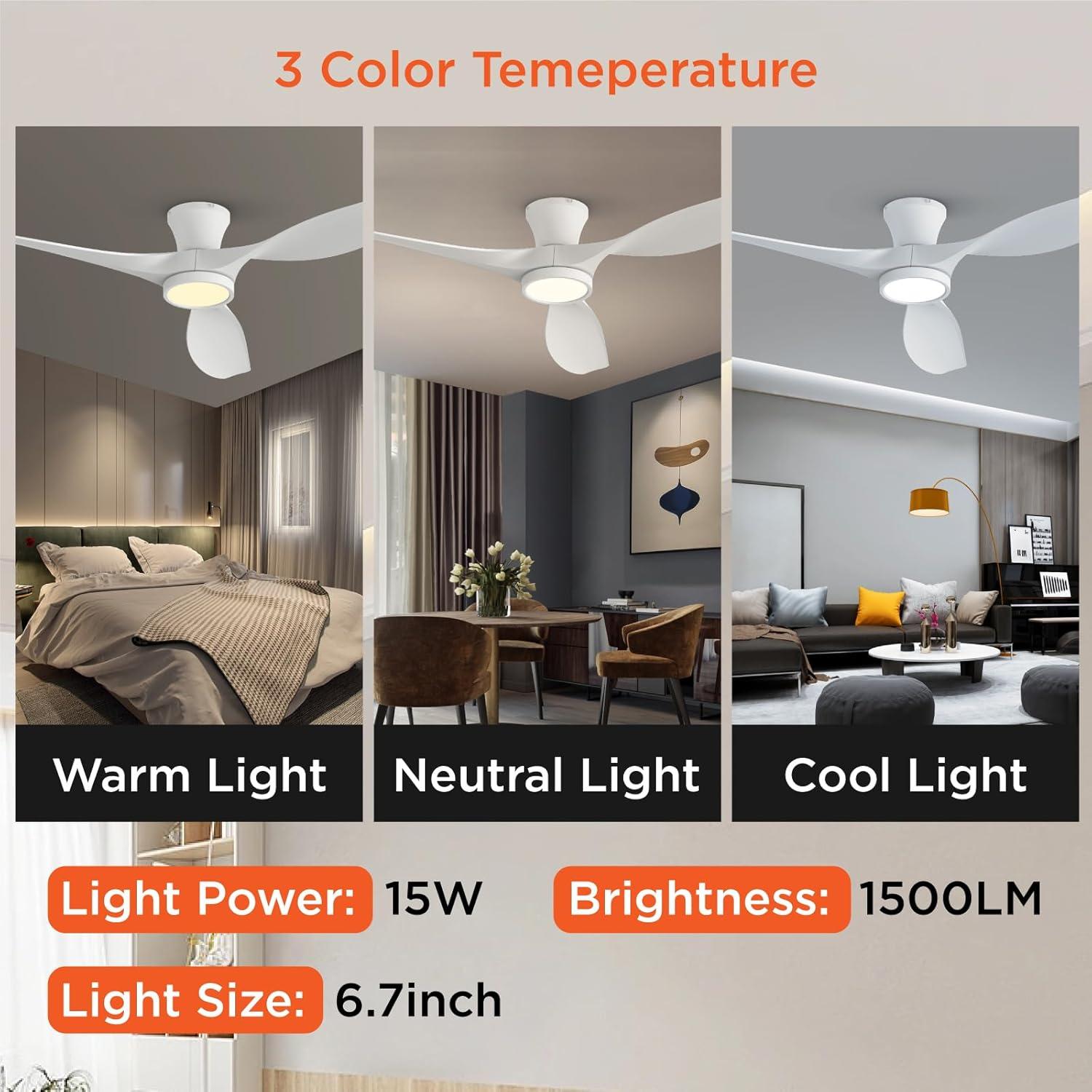 TALOYA AeroFan 52-in Integrated LED Flush Mount Matt White with Matte Blades Ceiling Fan With Light and Remote ( 3 -Blade )