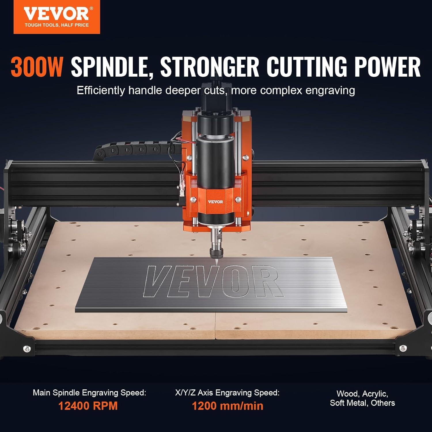 VEVOR CNC Router Machine, 300W, 3 Axis GRBL Control Wood Engraving Carving