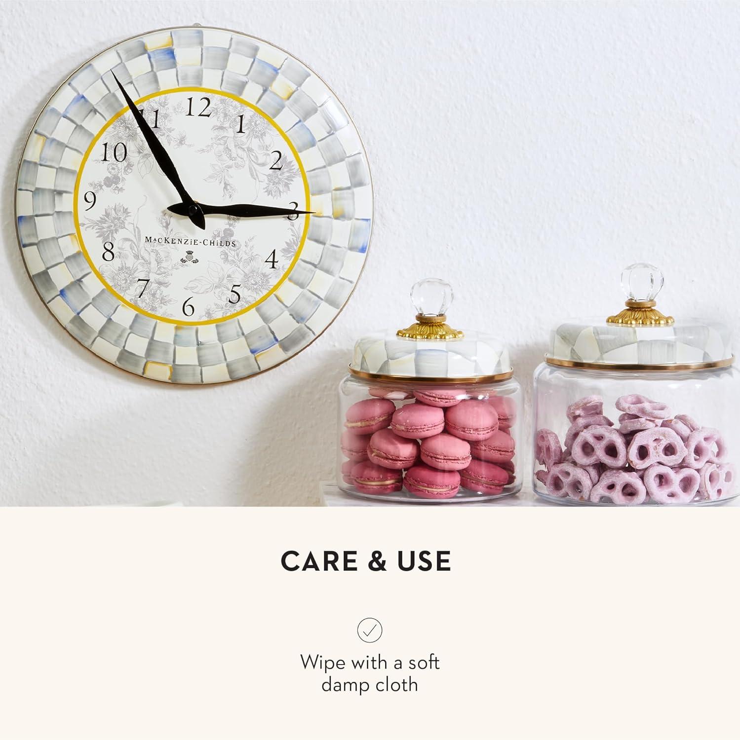 Gray and White Enamel Round Wall Clock with Hand-Painted Checks