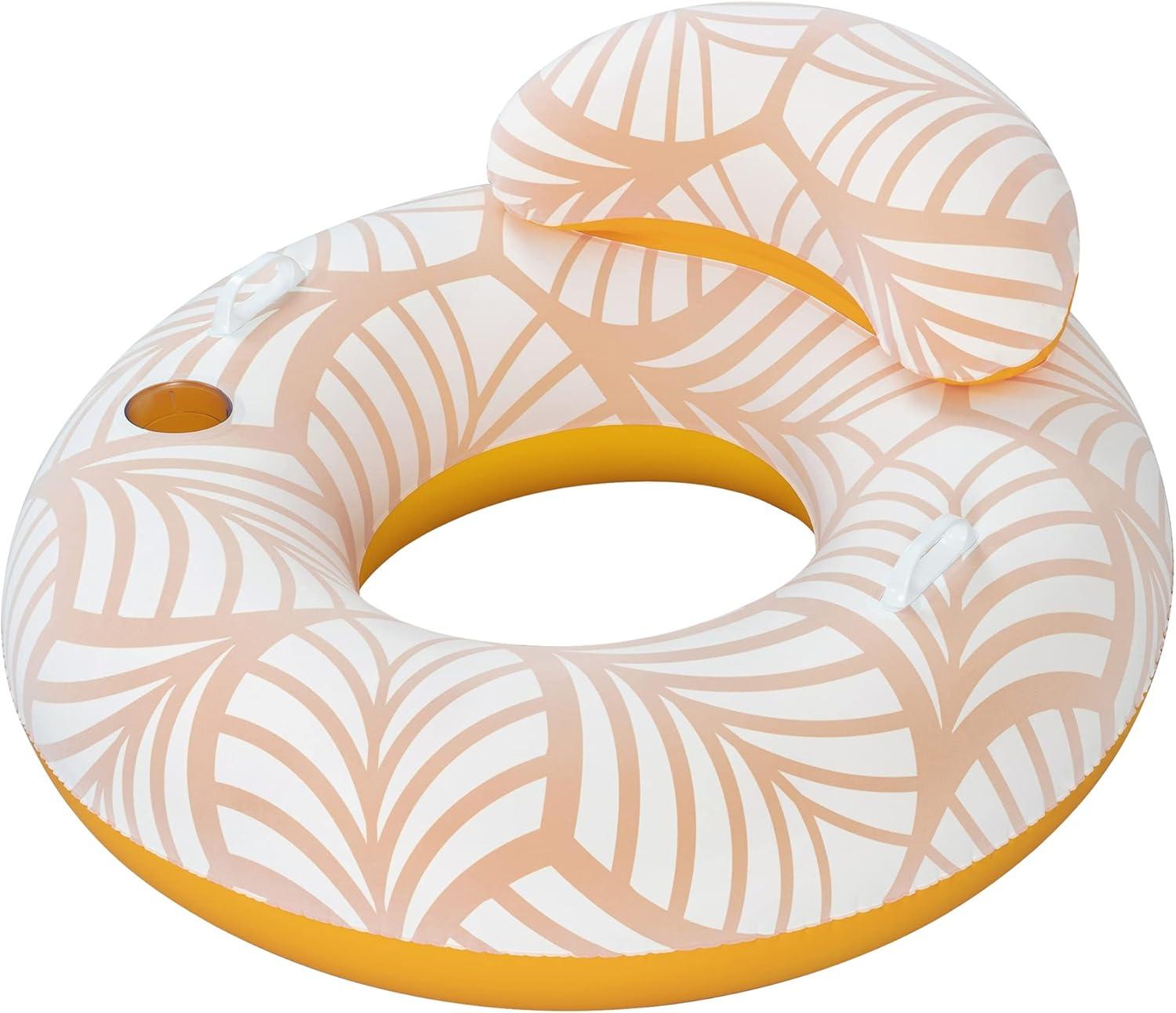Bestway Bestway H2OGO! Comfort Plush Deluxe Swim Tube 46.5" x 46"  - Yellow & White, Inflatable Water Float, Built-In Cupholder
