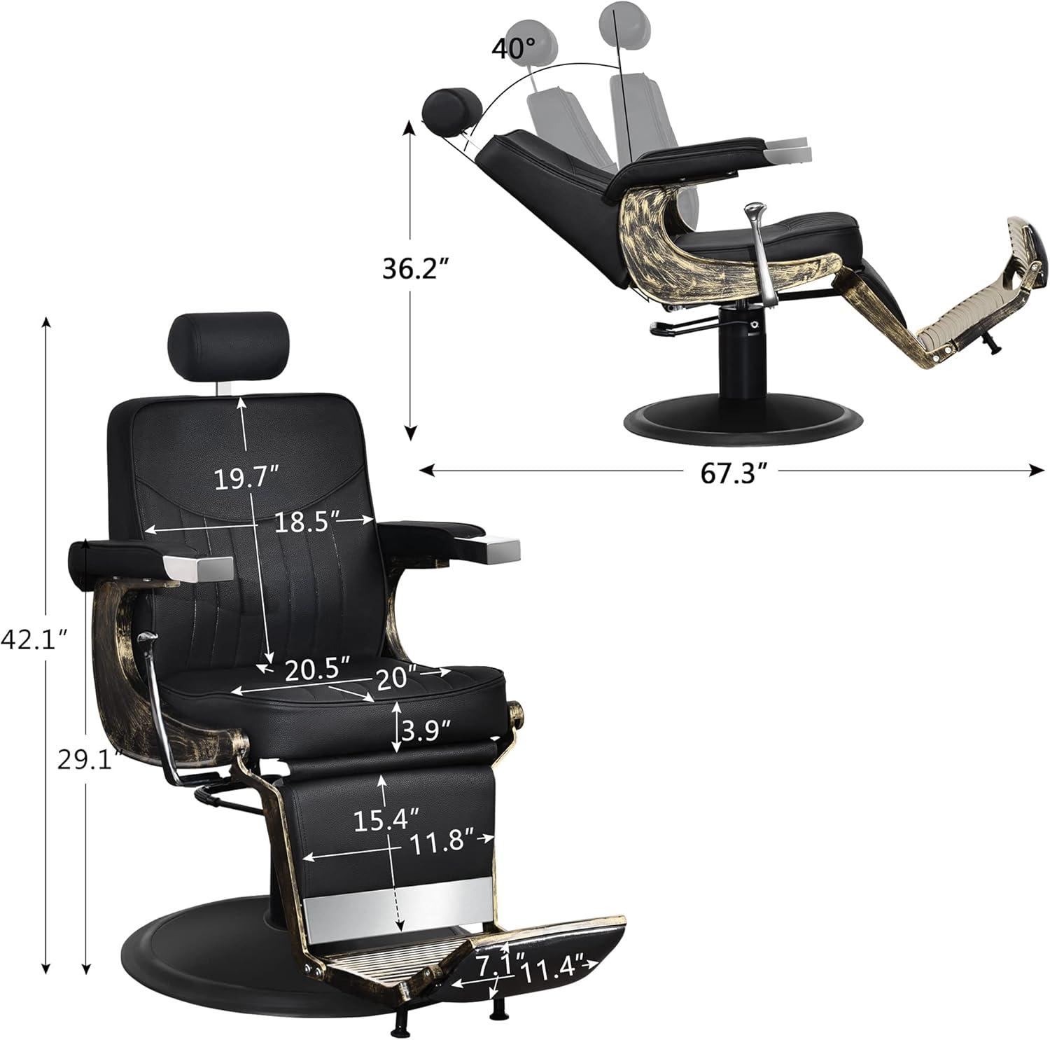 BarberPub Vintage Hydraulic Recline Beauty Salon Spa Barber Chair Black 2905