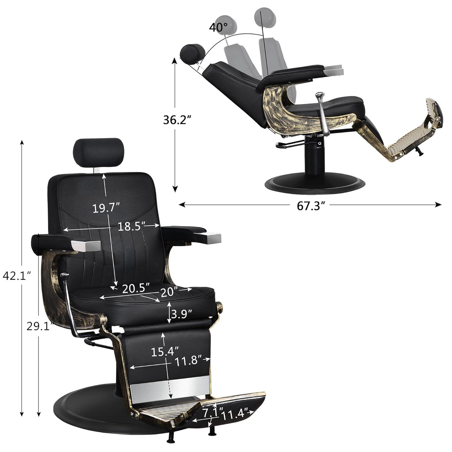 BarberPub Vintage Hydraulic Recline Beauty Salon Spa Barber Chair Black 2905