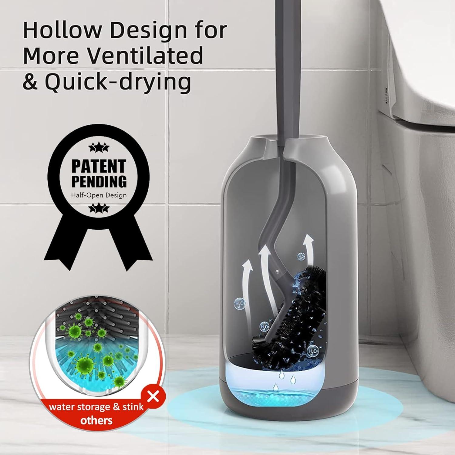 Toilet Bowl Brush Holder Set: Bathroom Deep Cleaning Toilet Cleaner Scrubber Under Rim with Curved Bristle for Dead Corner Clean - Hidden Rv Toilet Decorative Accessories with Caddy- Gray