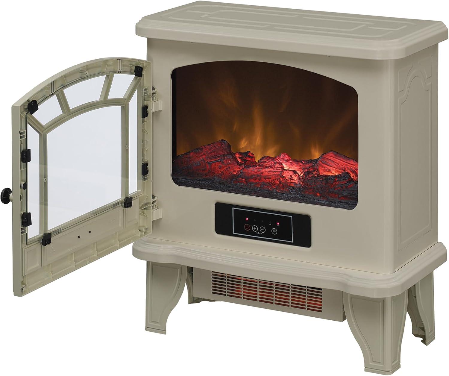 YfulYde Electric Fireplace Stove 1500 Watt Infrared Heater with Flickering Flame Effects - Cream