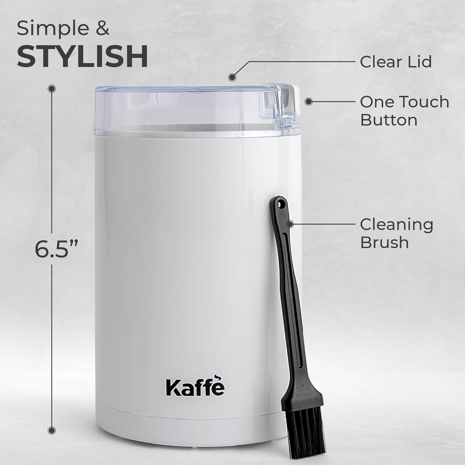 Kaffe Coffee Grinder Electric (3.5oz/14 Cup) , Best Coffee Grinders Reduced Price w Free Cleaning Brush, White