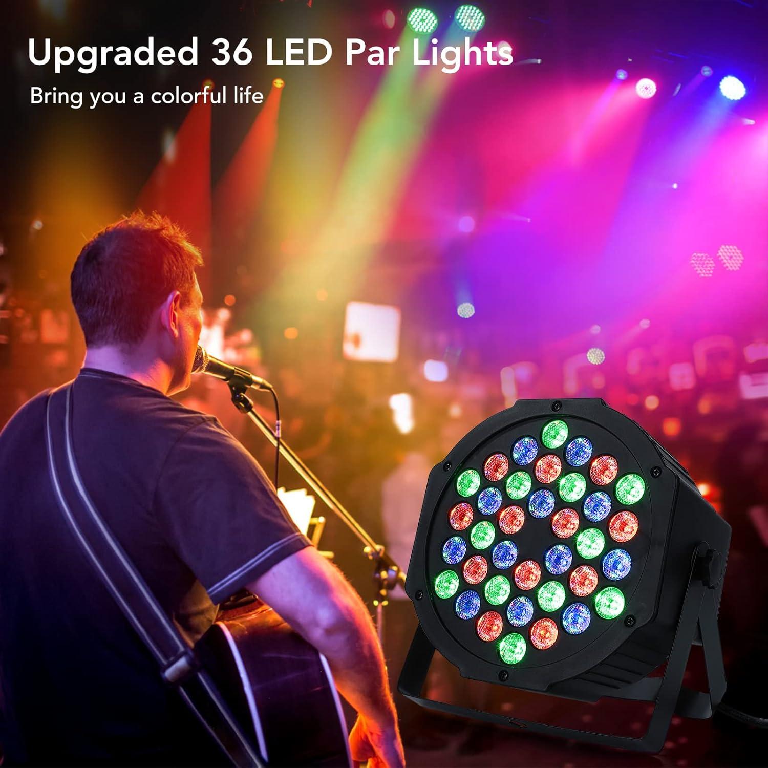 36 LED Stage Lights,4 Pack RGB DJ Par Light w/ Remote & DMX Controlled Sound Uplights for Wedding Birthday Christmas Holiday Dance Party Stage Lighting