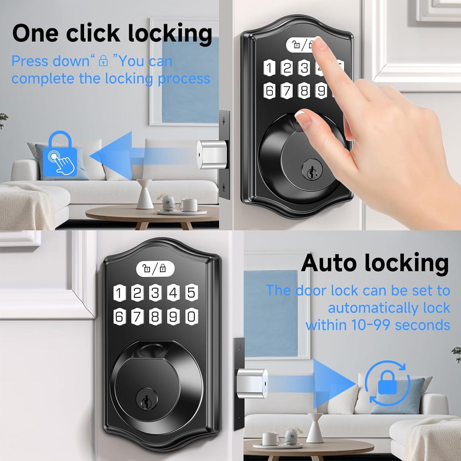 keyless Entry Door Lock deadbolt with Handle Set-Front Smart Door Locks for Front Door-with 2 Lever Handles-Electronic Keypad Code Deadbolt,Fingerprint Door Lock-Auto Lock (Oil Rubbed Bronze)