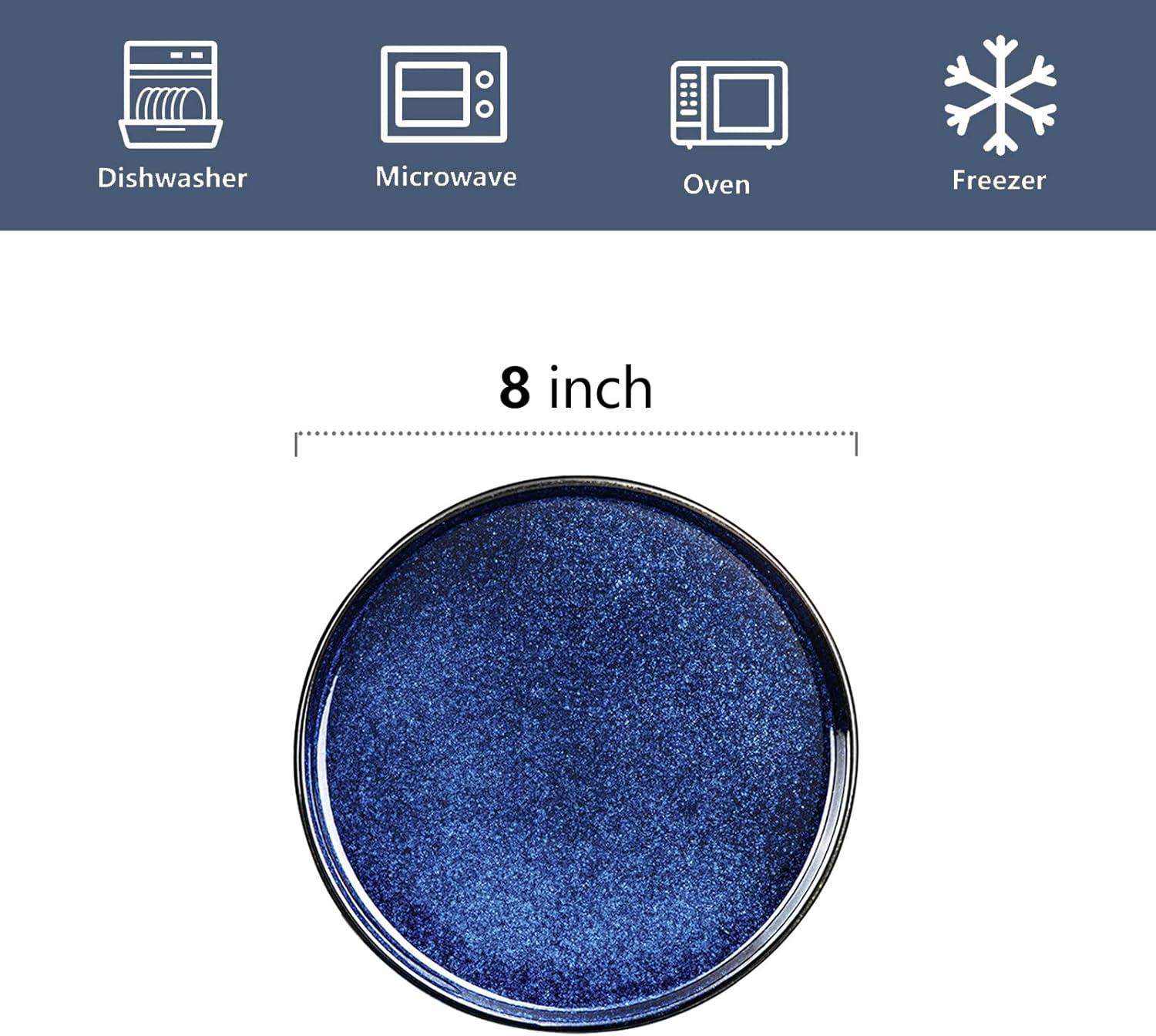 vicrays Juego de Platos de Ensalada de Cerámica - Plato de Snack de Postre Plano de Porcelana de 8 Pulgadas para el Almuerzo en Casa, Restaurante - Apto para Horno Microondas y Lavavajillas Resistente a Rayones - Juego de 6 (Azul)