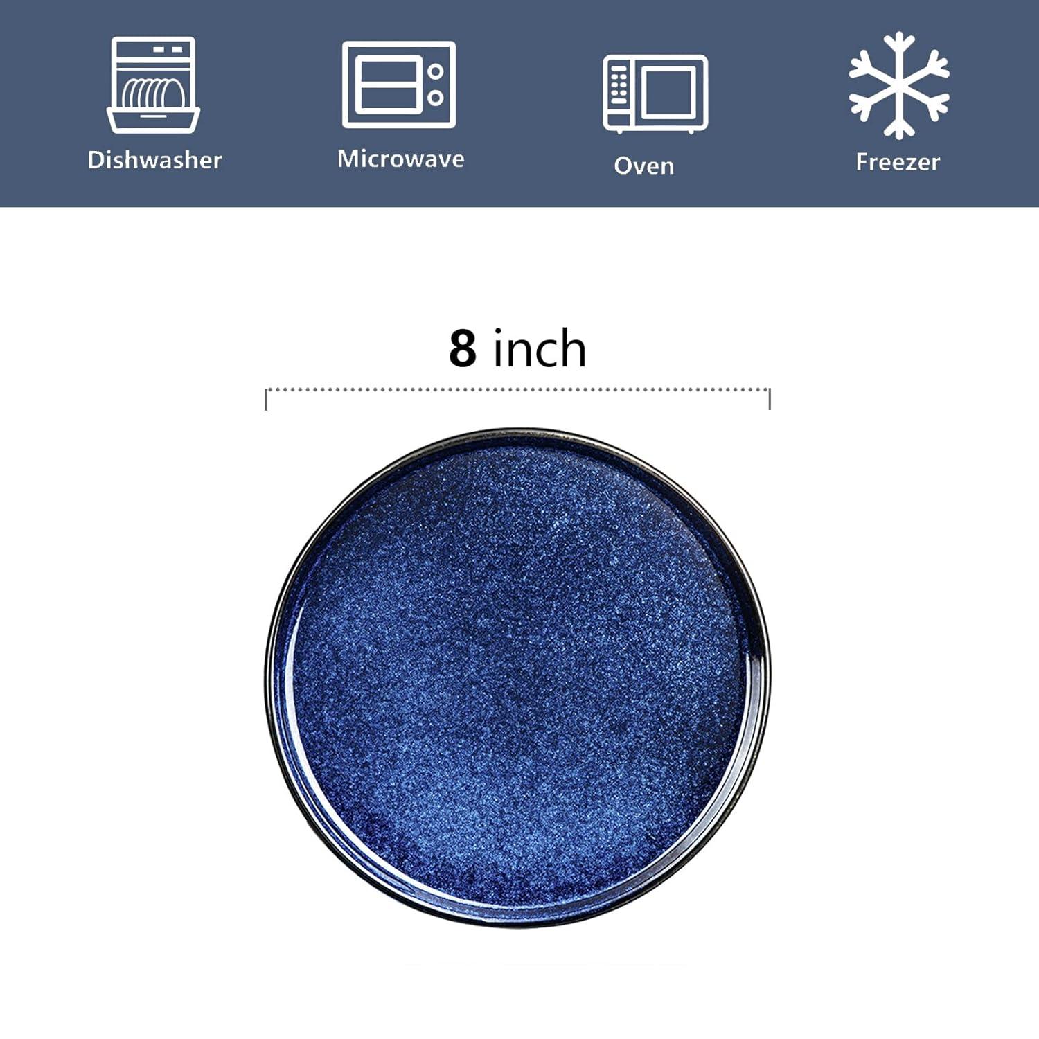 vicrays Juego de Platos de Ensalada de Cerámica - Plato de Snack de Postre Plano de Porcelana de 8 Pulgadas para el Almuerzo en Casa, Restaurante - Apto para Horno Microondas y Lavavajillas Resistente a Rayones - Juego de 6 (Azul)