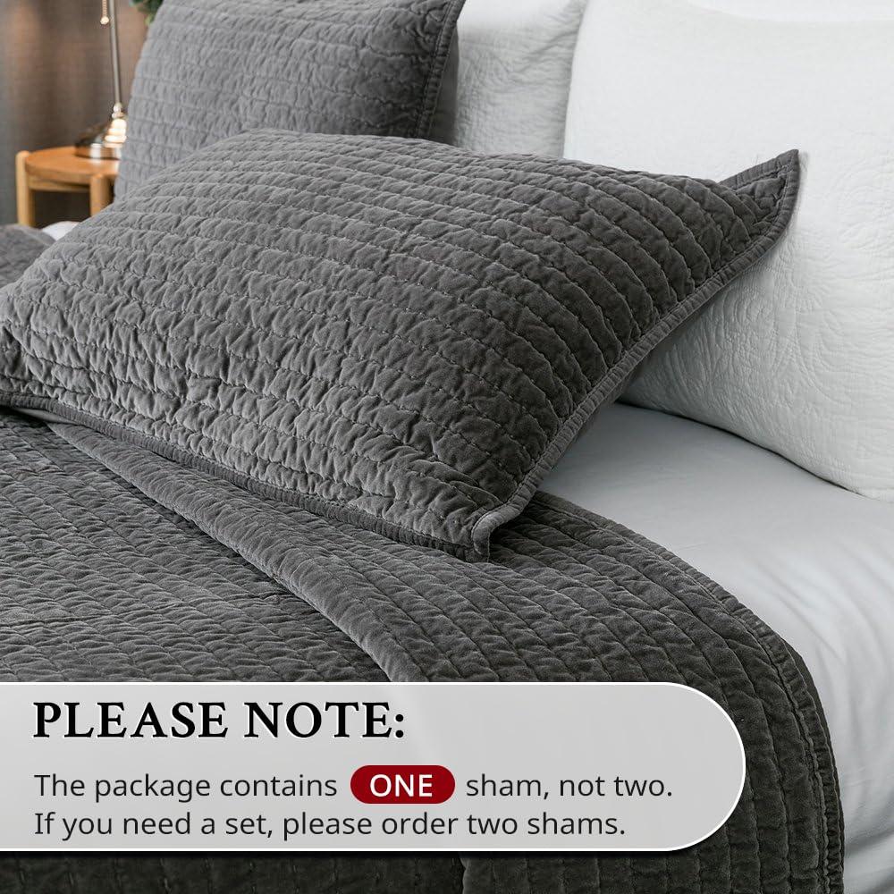 ELEGANT LIFE HOME Bed Pillow Sham Royal Cotton Velvet Pic-Stitch Standard Pillow Sham - 20'' x 26'', Grey, 1 Piece