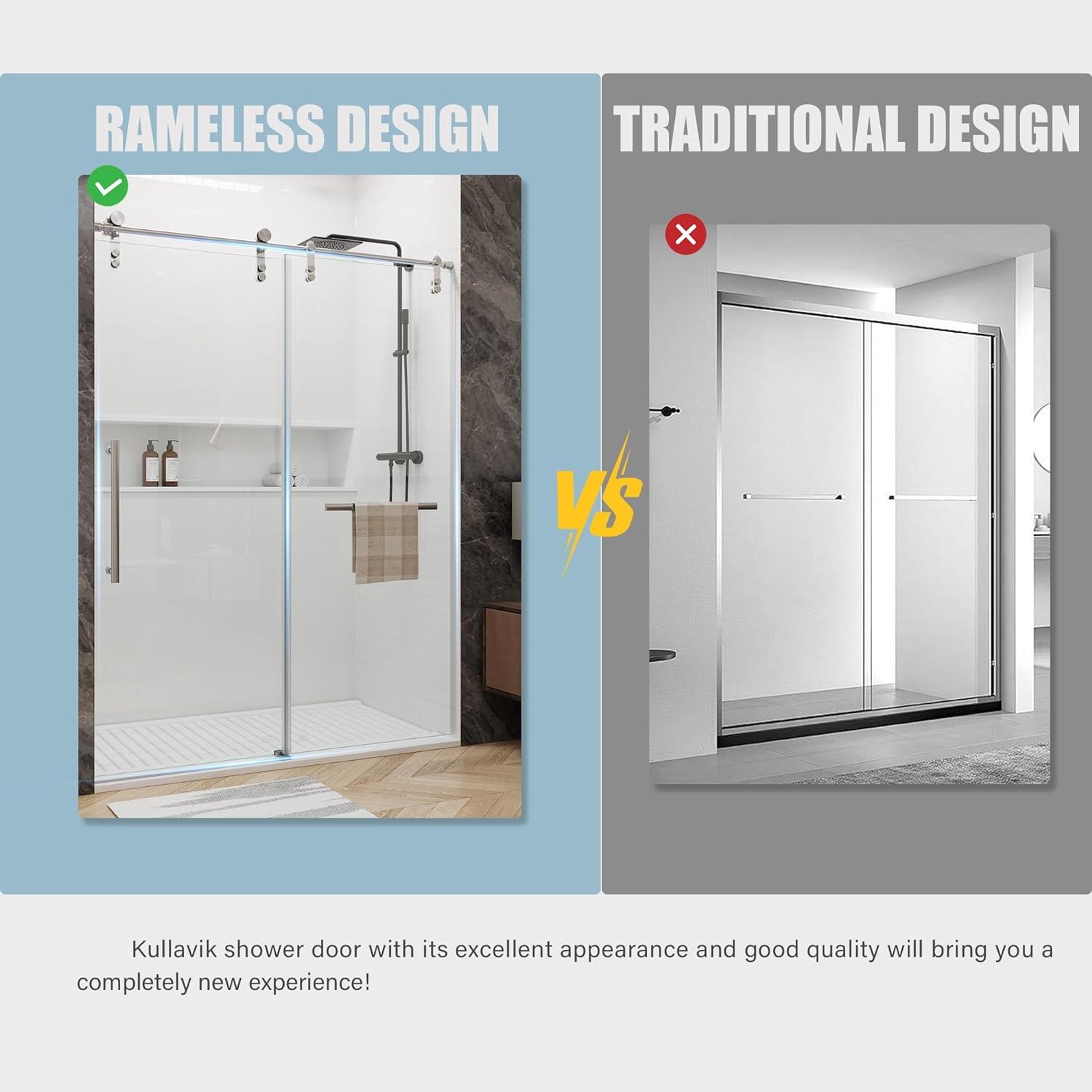 56-60"W X 76"H Double Sliding Shower Door, Aluminium Alloy Frame In Chrome, 5/16" (8Mm) Thick SGCC Tempered Clear Glass.
