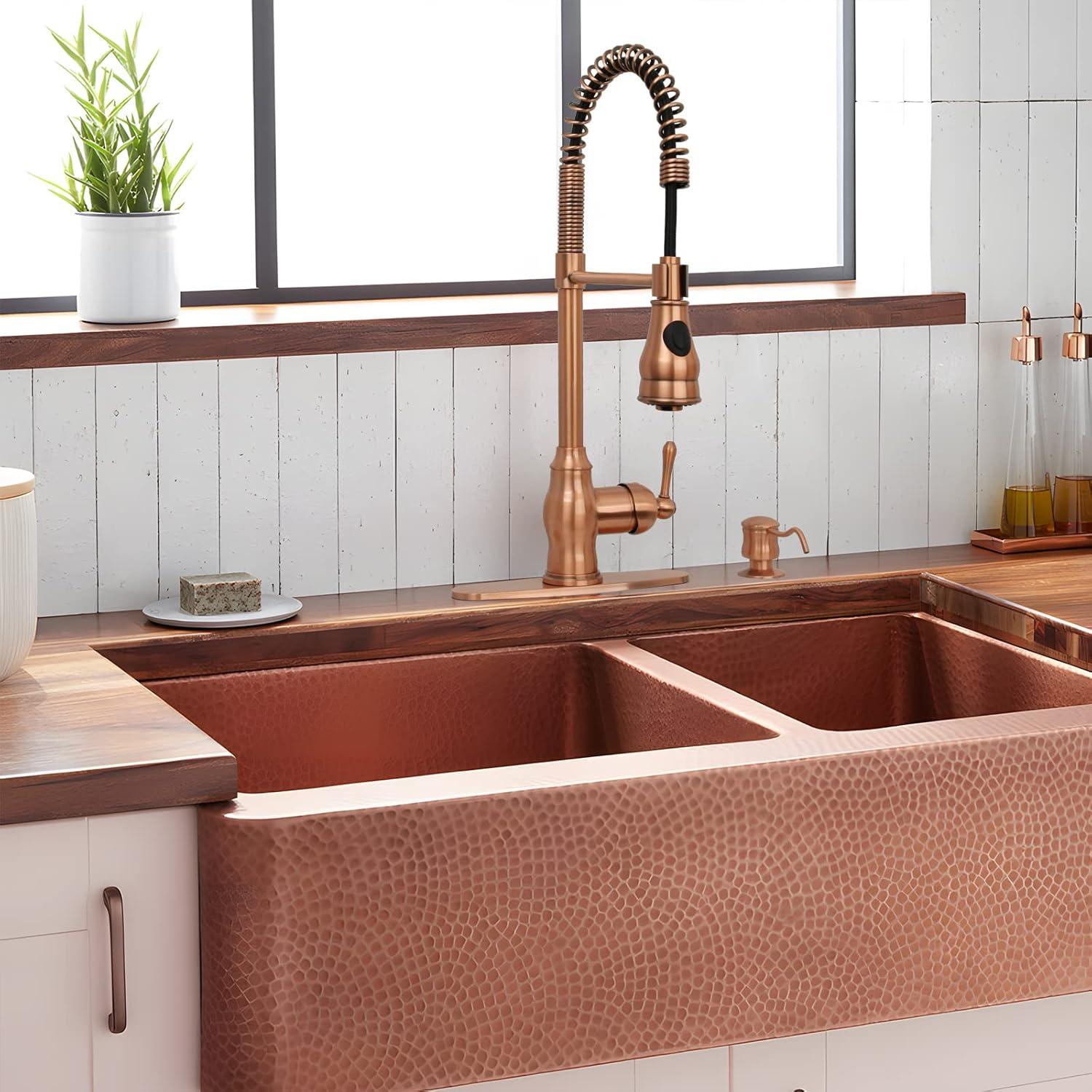 Akicon Pre-Rinse Spring Kitchen Faucet, Single Level with Pull Down Sprayer Copper Copper Finish