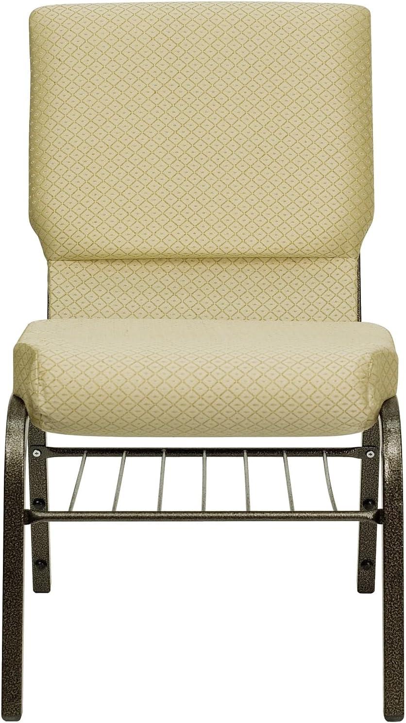 BizChair 18.5''W Church Chair in Navy Blue Patterned Fabric with Book Rack - Gold Vein Frame