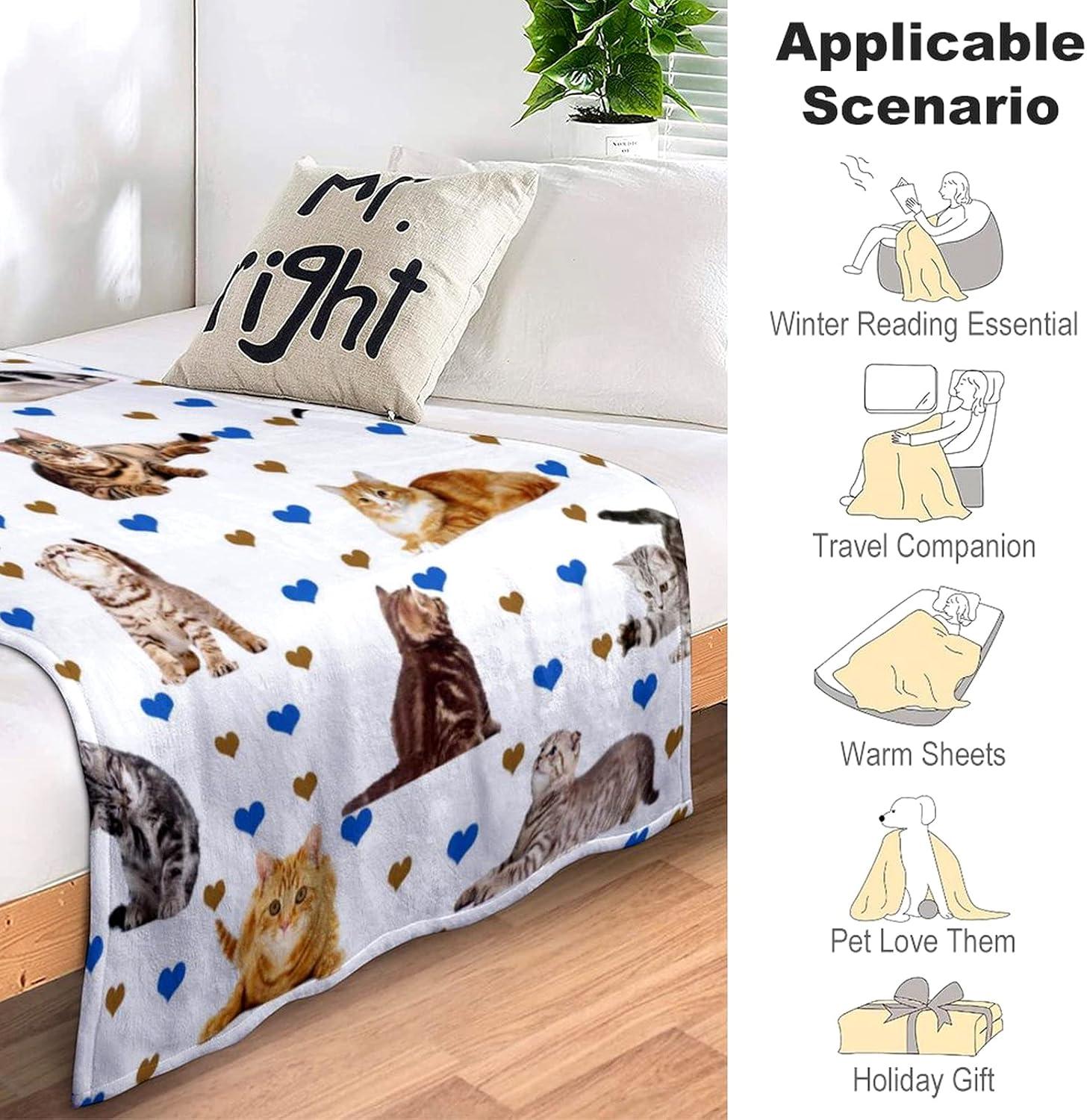 Cute Cat Blanket Super Soft Flannel Fleece Throw Blankets Kids Adults for Bedding Bedroom Living Rooms Sofa Full Season Gifts