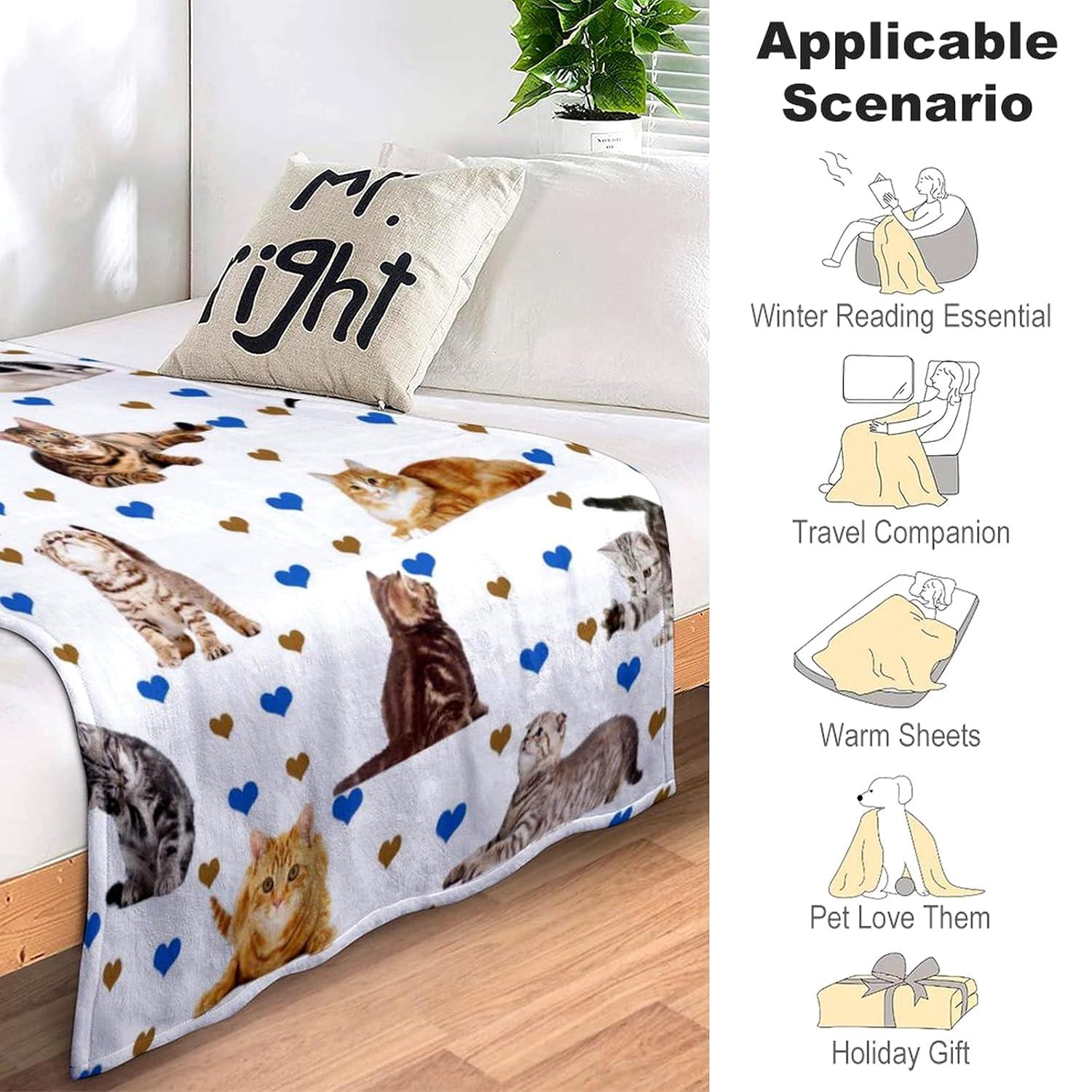 Cute Cat Blanket Super Soft Flannel Fleece Throw Blankets Kids Adults for Bedding Bedroom Living Rooms Sofa Full Season Gifts