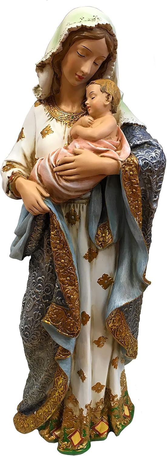 Hand-Painted Resin Madonna and Child Statue, 23.25-Inch