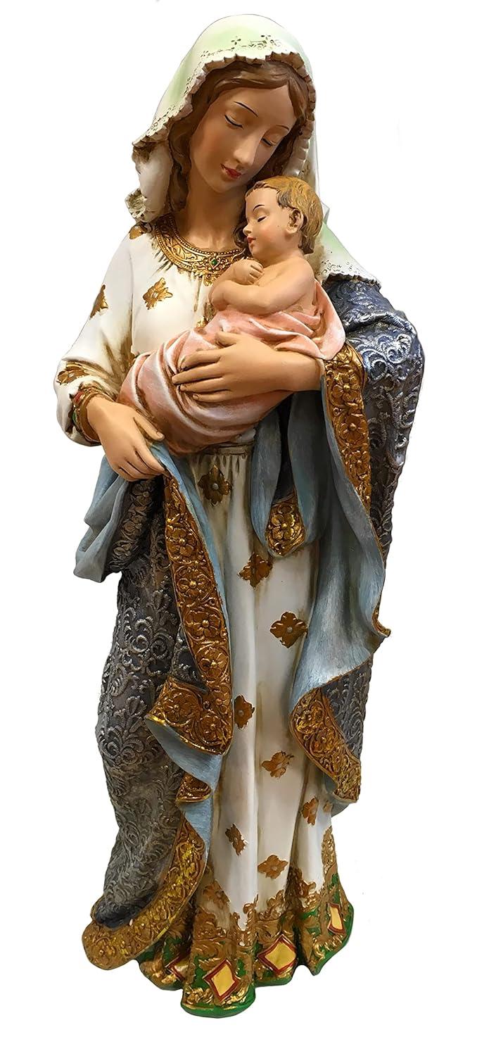 Hand-Painted Resin Madonna and Child Statue, 23.25-Inch