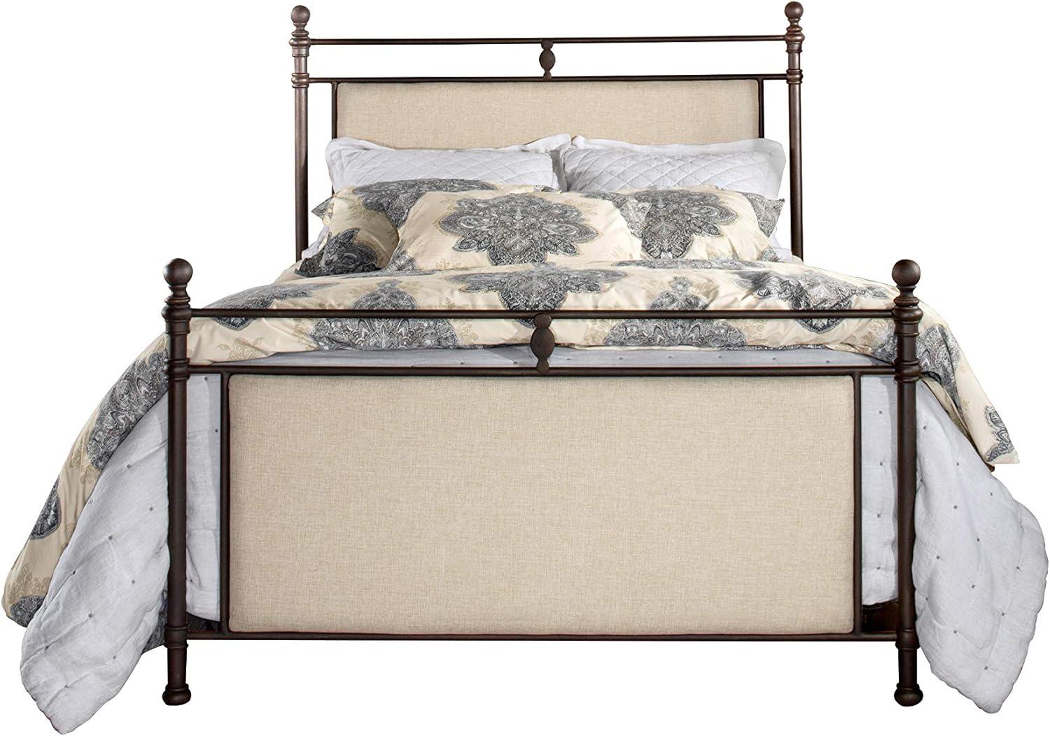 King Ashley Metal and Upholstered Bed Set Linen Stone Fabric/Rustic Brown - Hillsdale Furniture