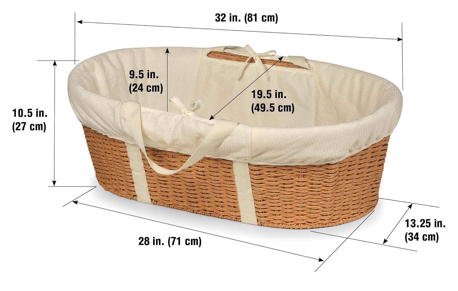 Elegant Natural Ecru Woven Moses Basket with Comfort Liner and Foam Pad