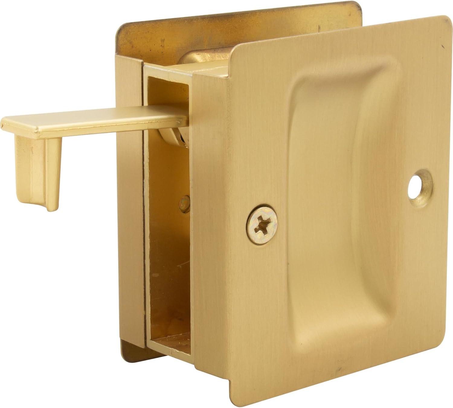 Satin Brass Square Pocket Door Lock for Passage