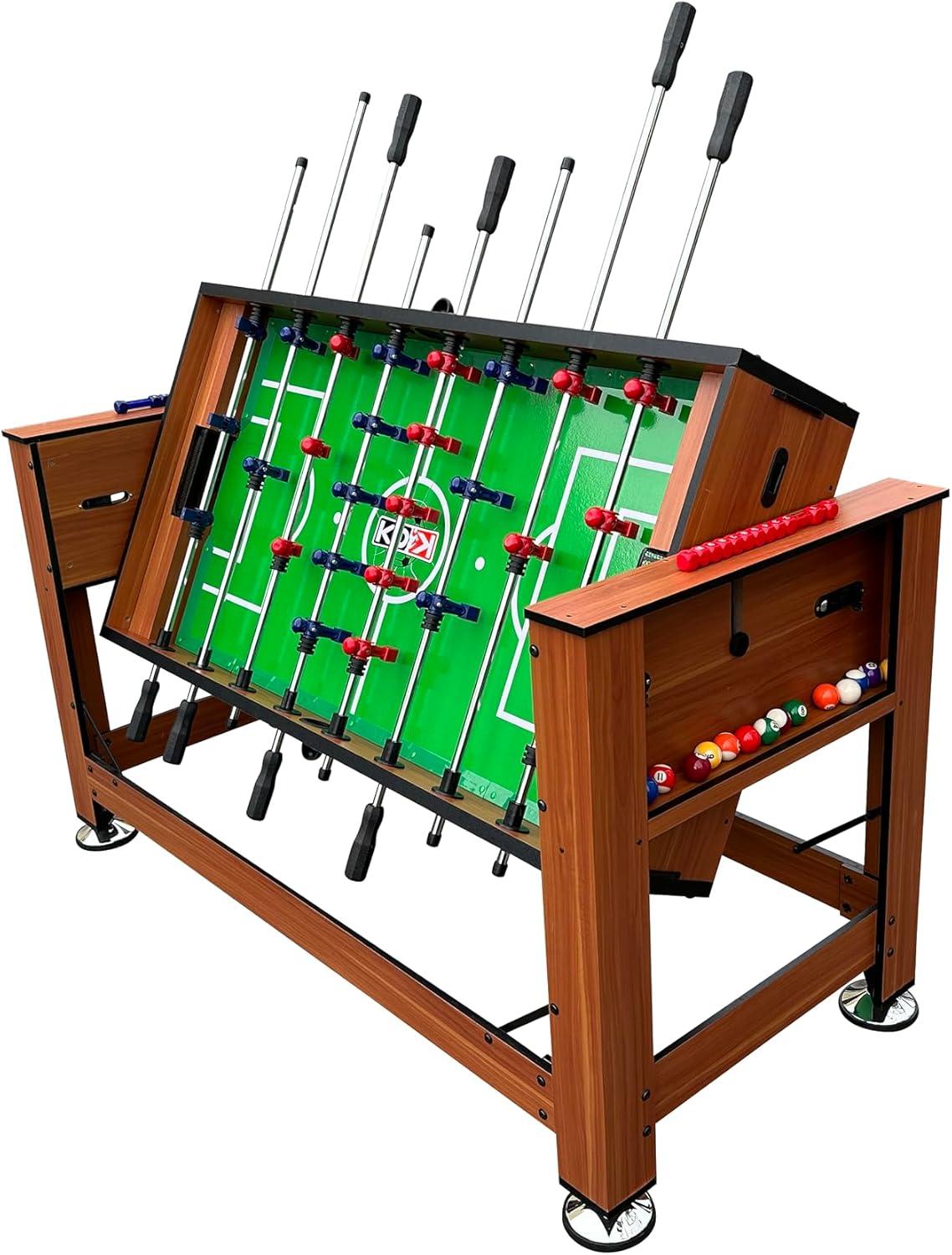 KICK Dyad 55″ 2-in-1 Multi Game Table (Brown) - Combo Game Table Set - Billiards/Pool and Foosball for Home, Game Room, Friends and Family!