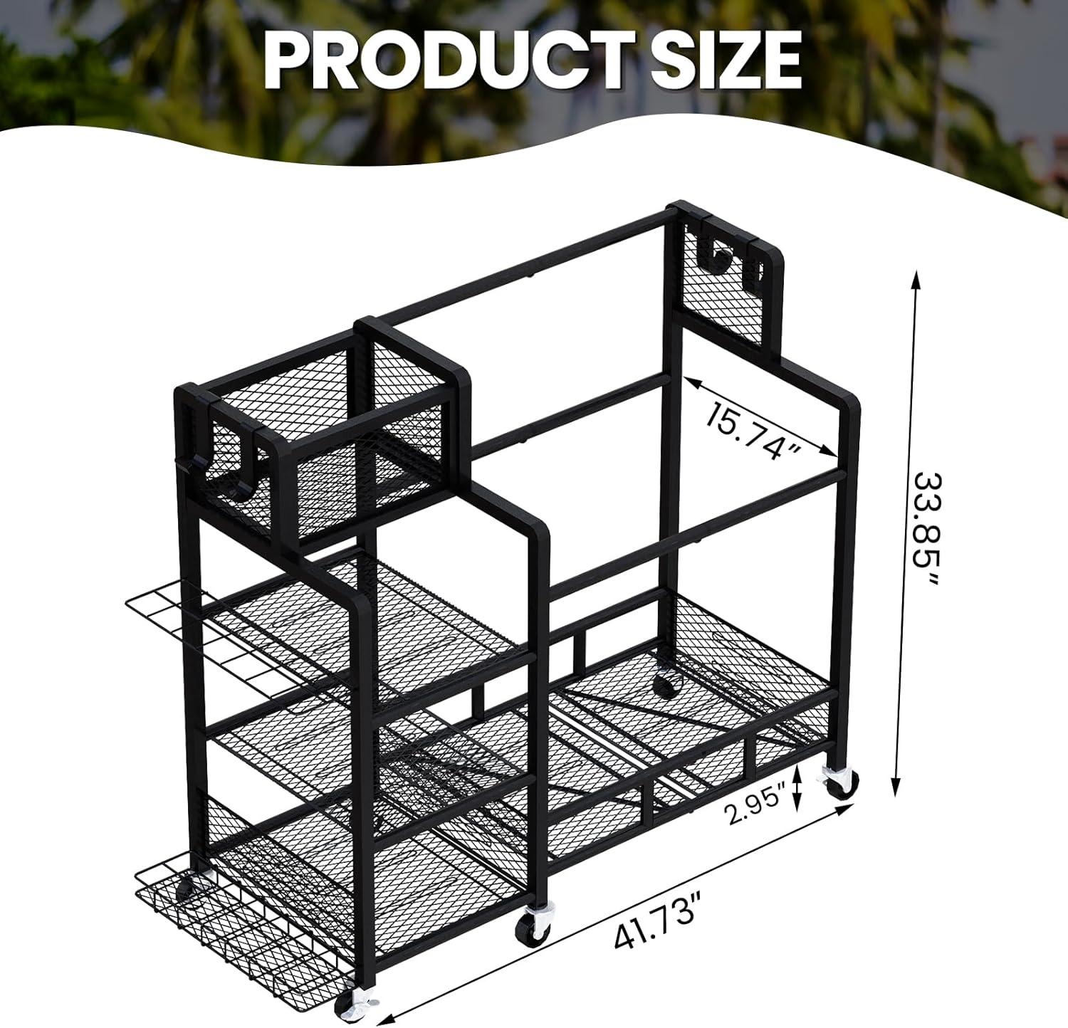 Recaceik Golf Storage Garage Organizer Large Size,Golf Bag Storage Stand and Other Golfing Accessories Rack, Metal with Wheels Golf Club Storage for Garage Shed and Basement (Black)