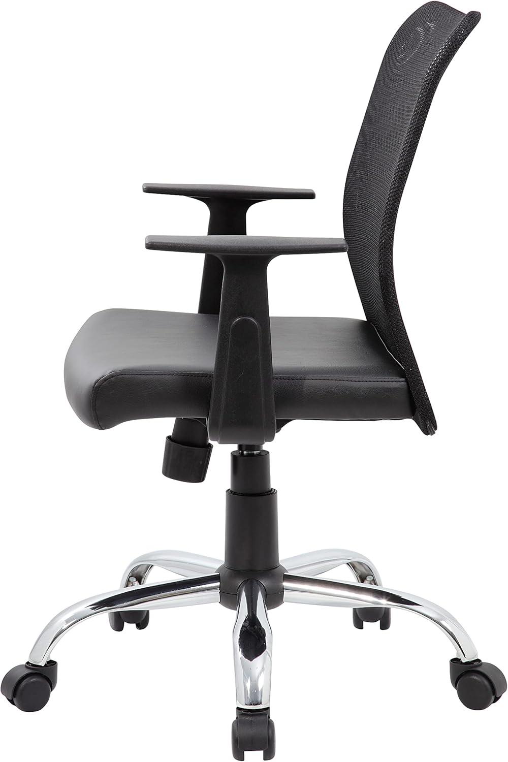 Fixed Arm Budget Mesh Task Chair Black - Boss Office Products: Chrome Base, Pneumatic Lift, Locking Tilt Control