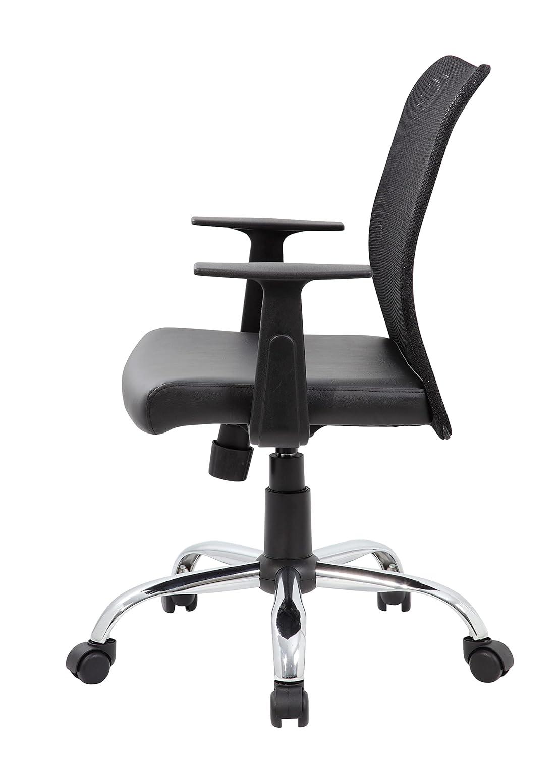 Fixed Arm Budget Mesh Task Chair Black - Boss Office Products: Chrome Base, Pneumatic Lift, Locking Tilt Control